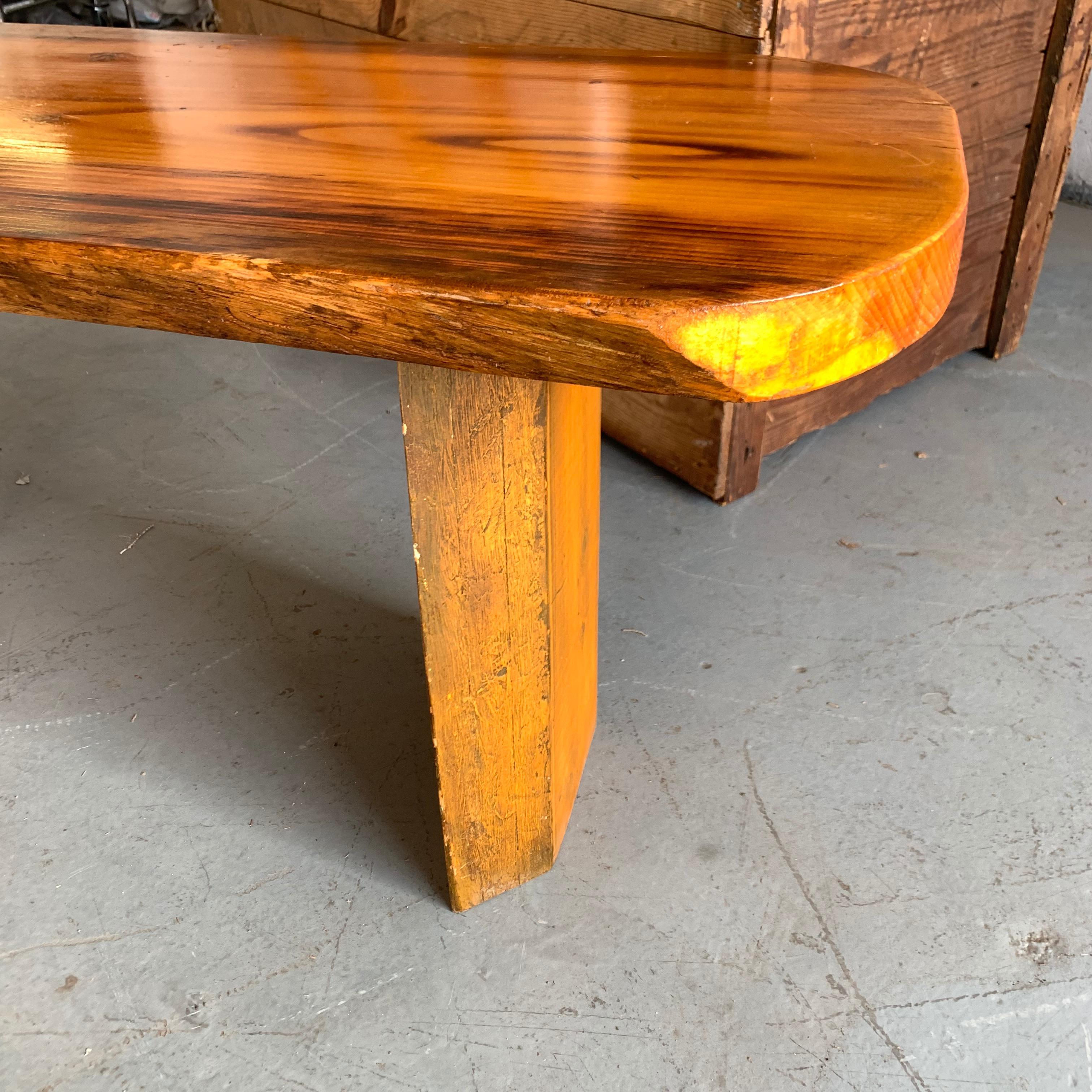 20th Century Small Californian Live Edge Bench in Solid Wood