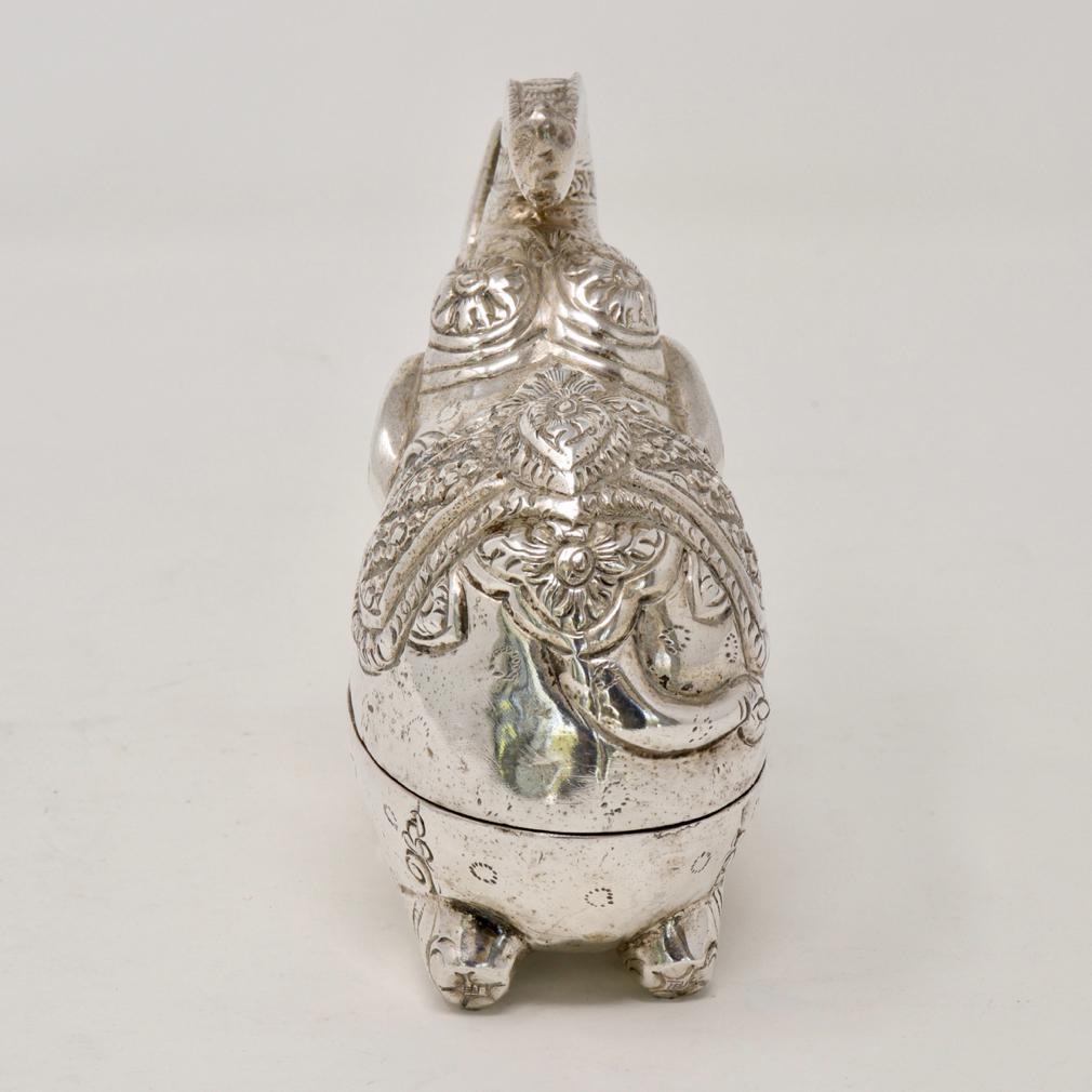 Repoussé Small Cambodian Silver Elephant Box For Sale