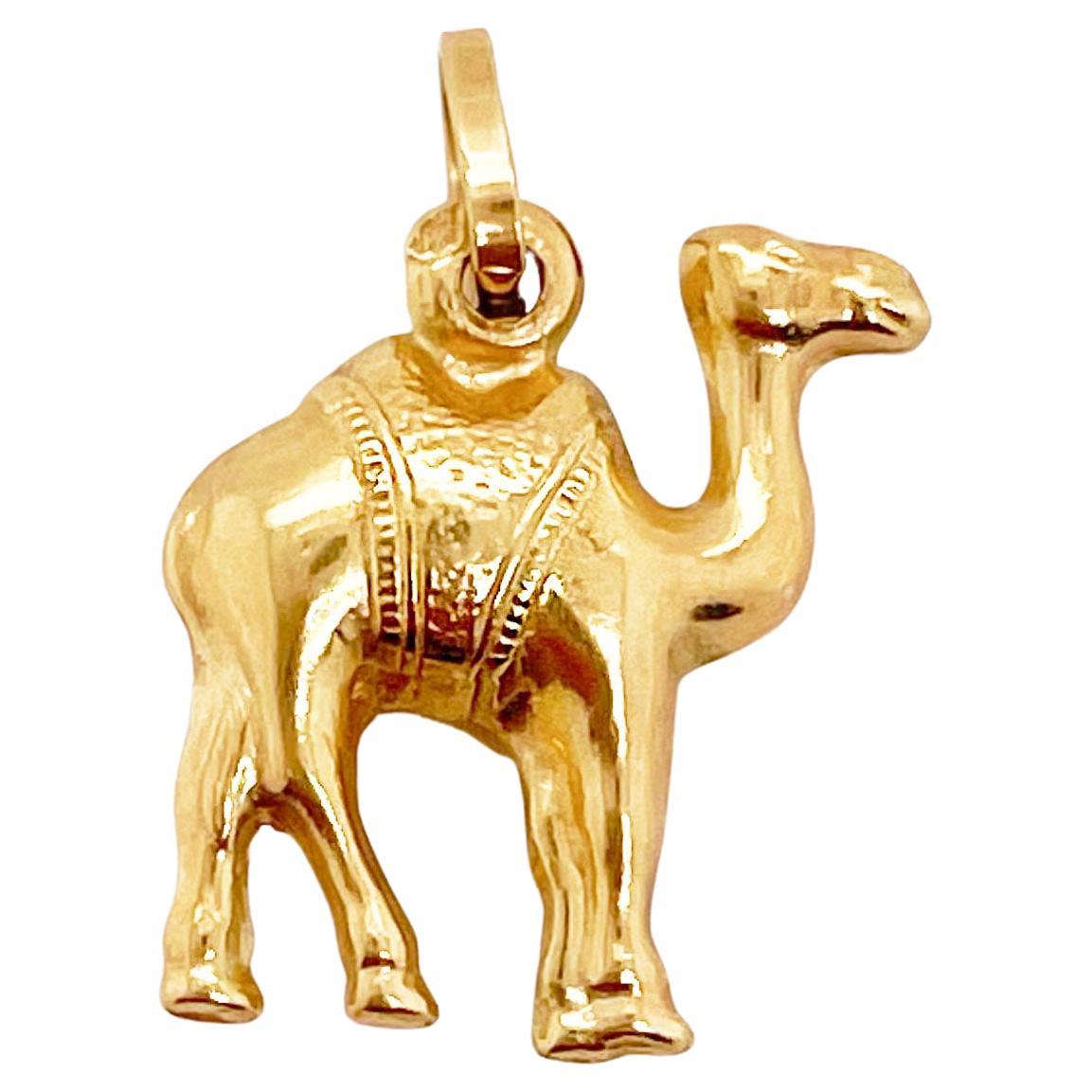 Small Camel Charm Three Demensional and Hollow 14K Yellow Gold, Camel Charm For Sale