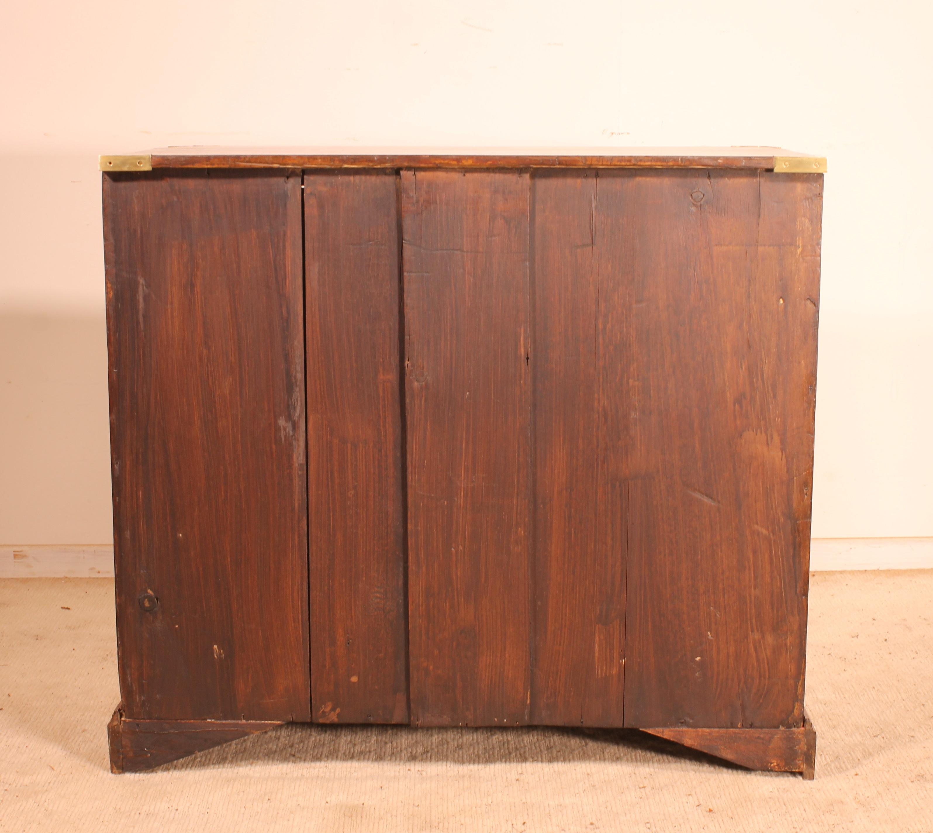 Hardwood Small Campaign Chest of Drawers from 19th Century Stamped Heals & Sons London