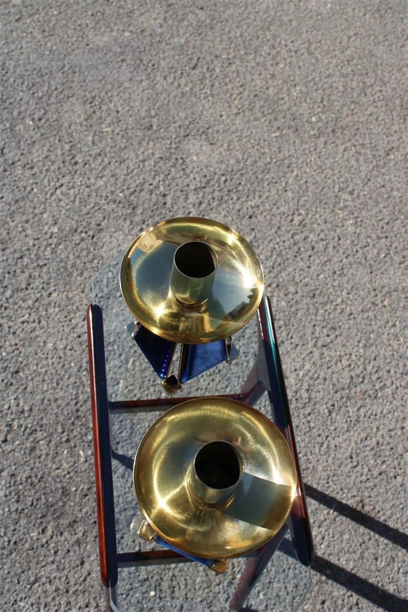 Small Candelieri Midcentury Design Italiano Ottone Oro Blu Cobalto Specchio in vendita 6