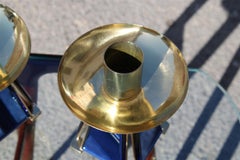 Small Candlesticks Midcentury Italian Design Brass Gold Blu Cobalto Mirror