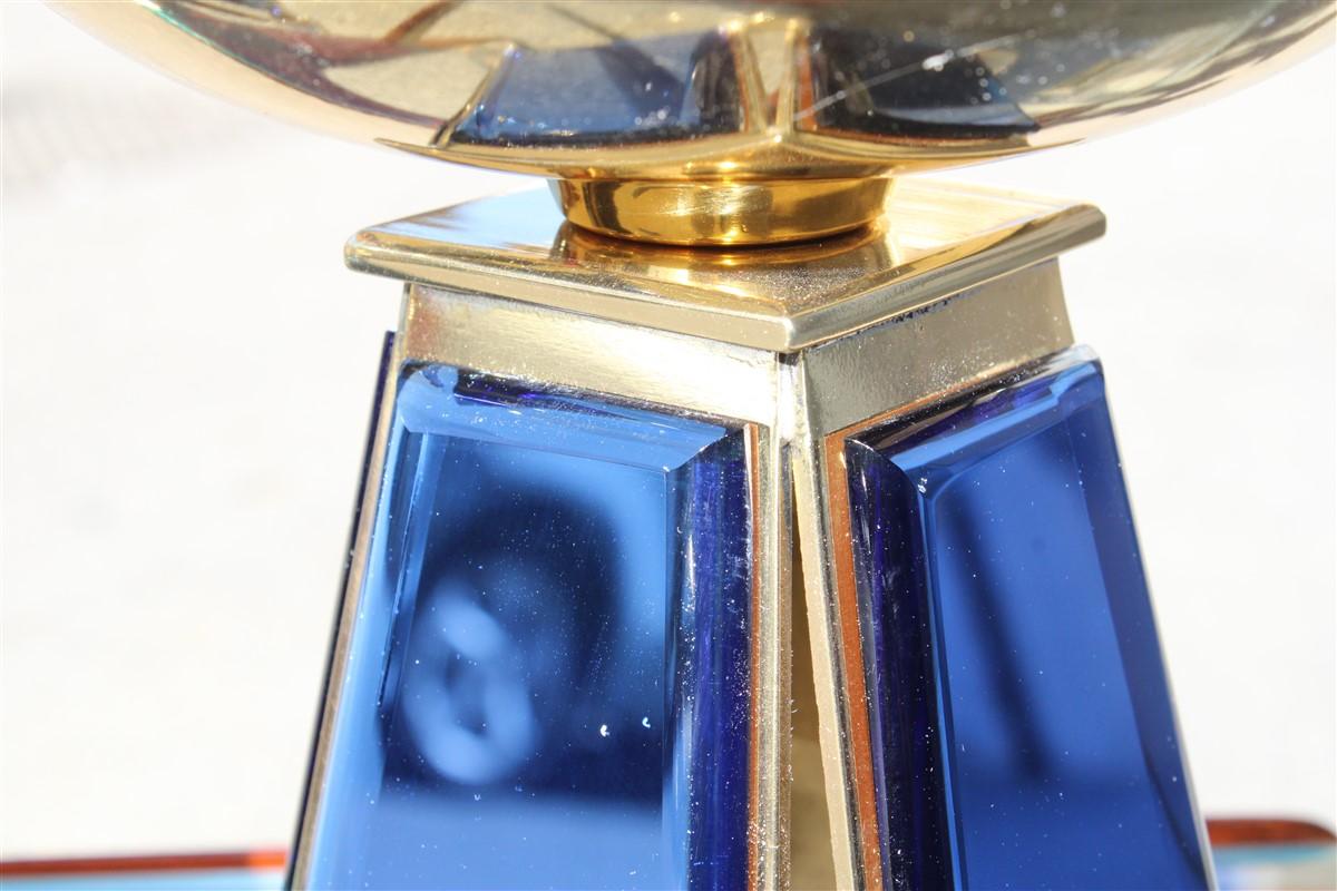 Small Candlesticks Midcentury Italian Design Brass Gold Blu Cobalto Mirror For Sale 1