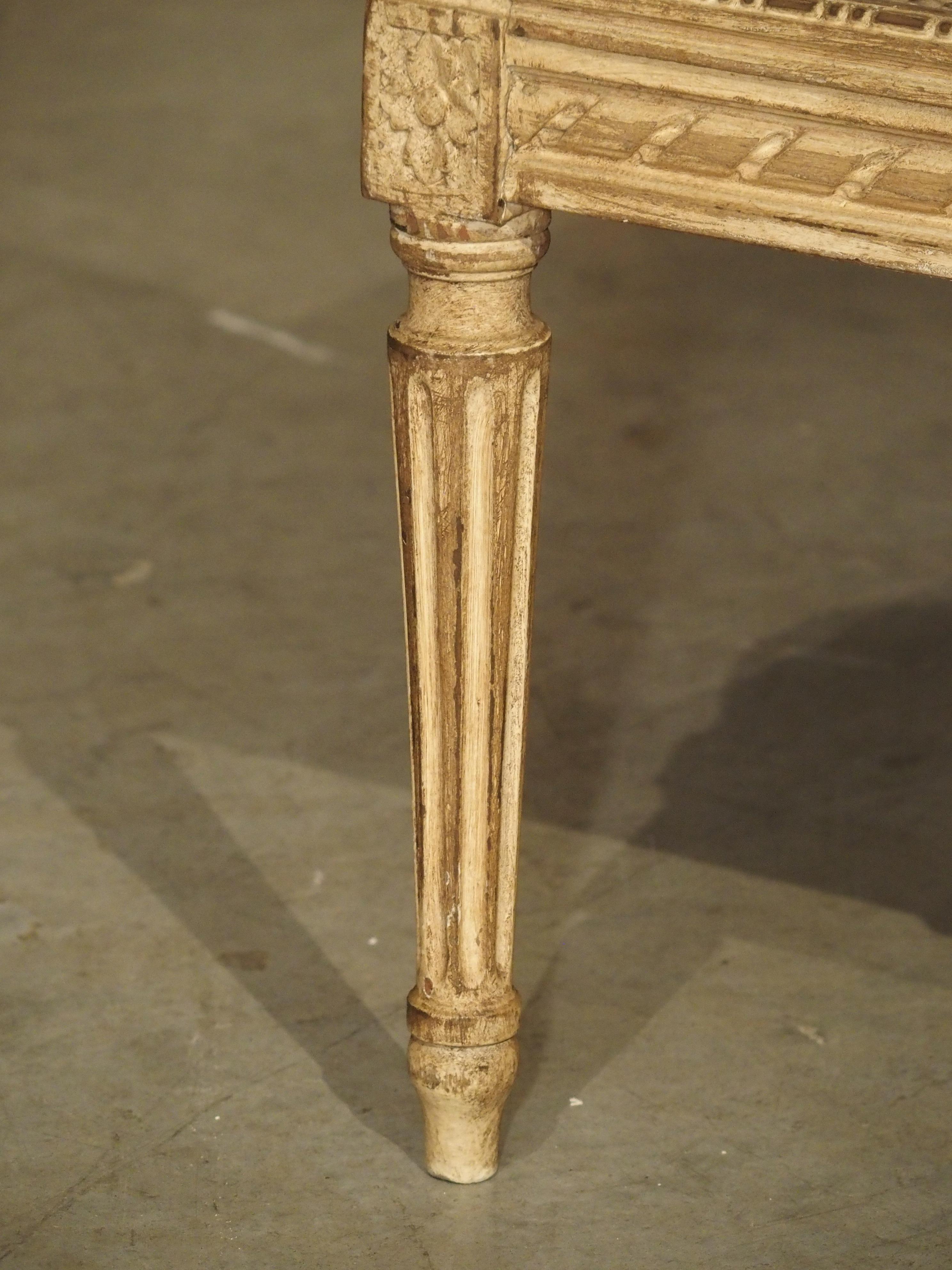 Small Caned and Painted Louis XVI Style Banquette, Circa 1890 5