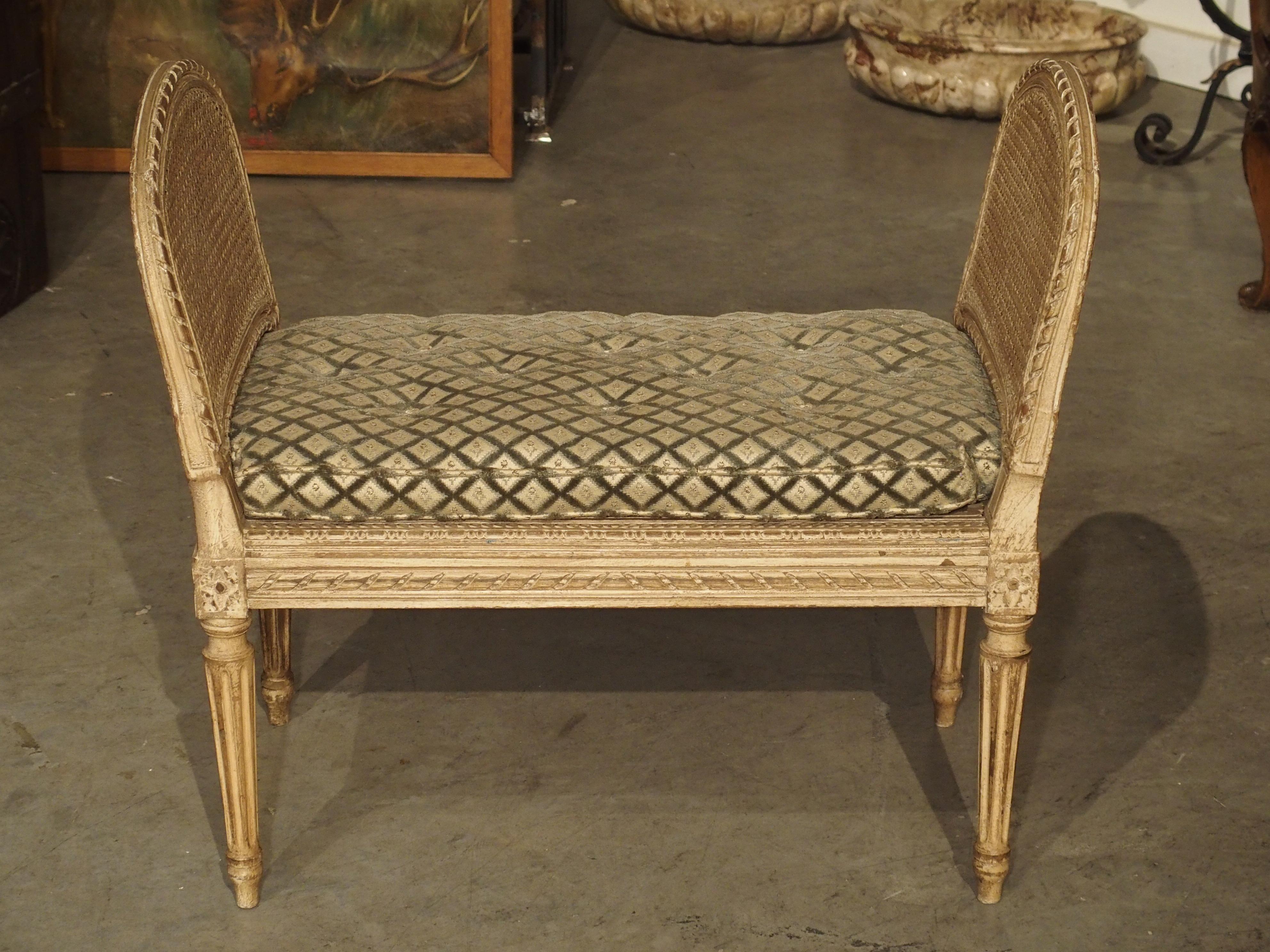 Small Caned and Painted Louis XVI Style Banquette, Circa 1890 9