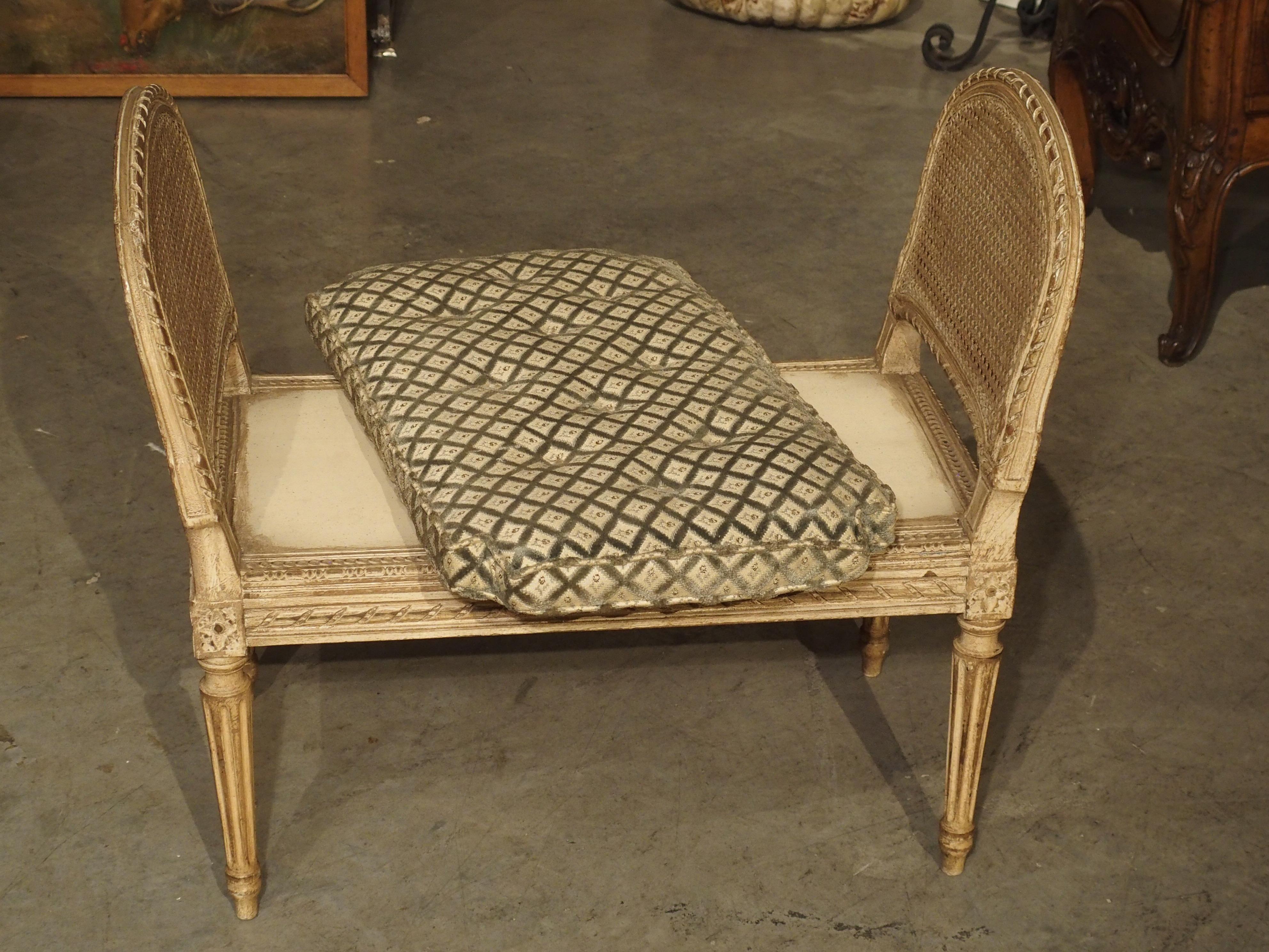 Small Caned and Painted Louis XVI Style Banquette, Circa 1890 10