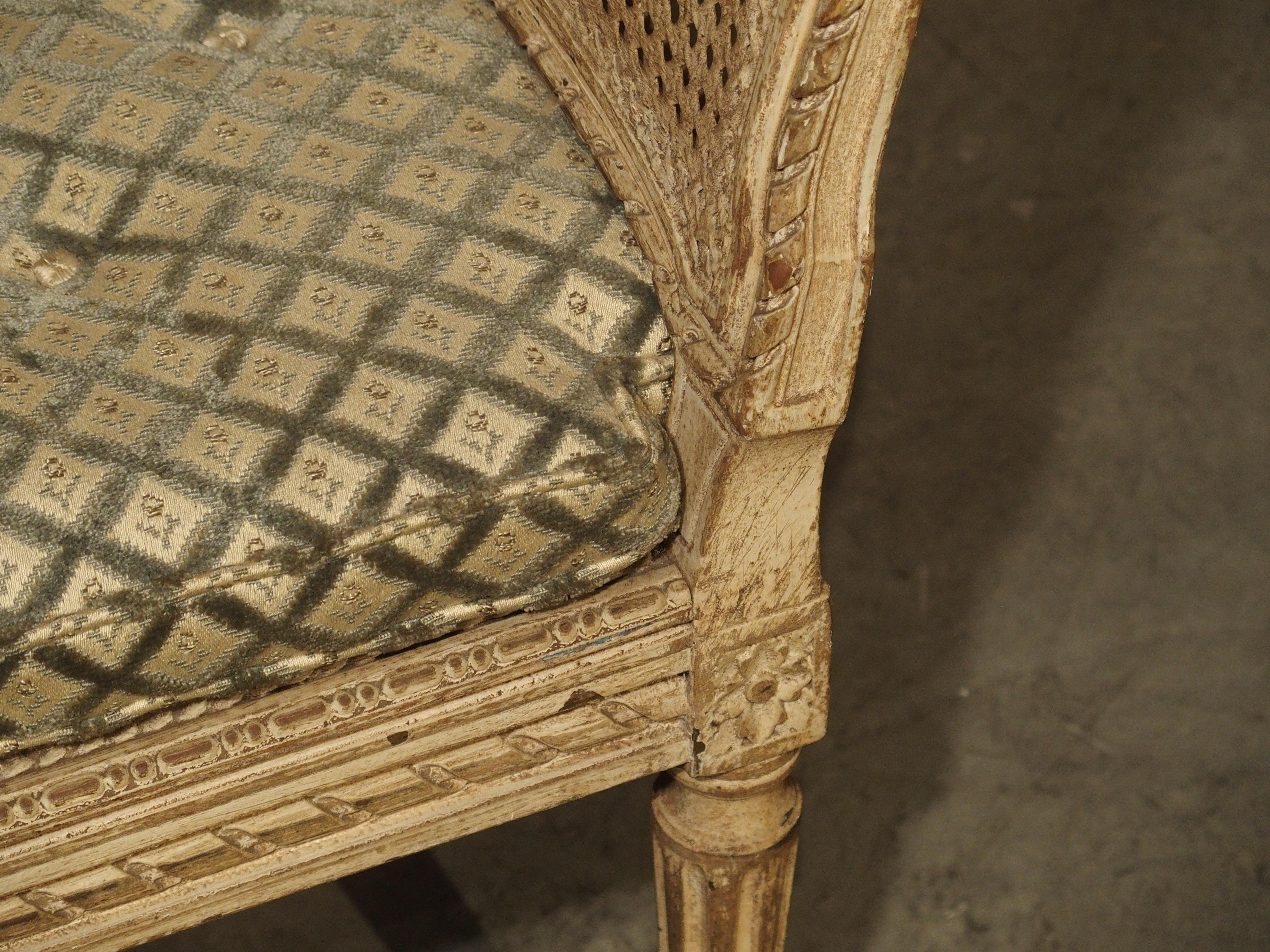 Small Caned and Painted Louis XVI Style Banquette, Circa 1890 11