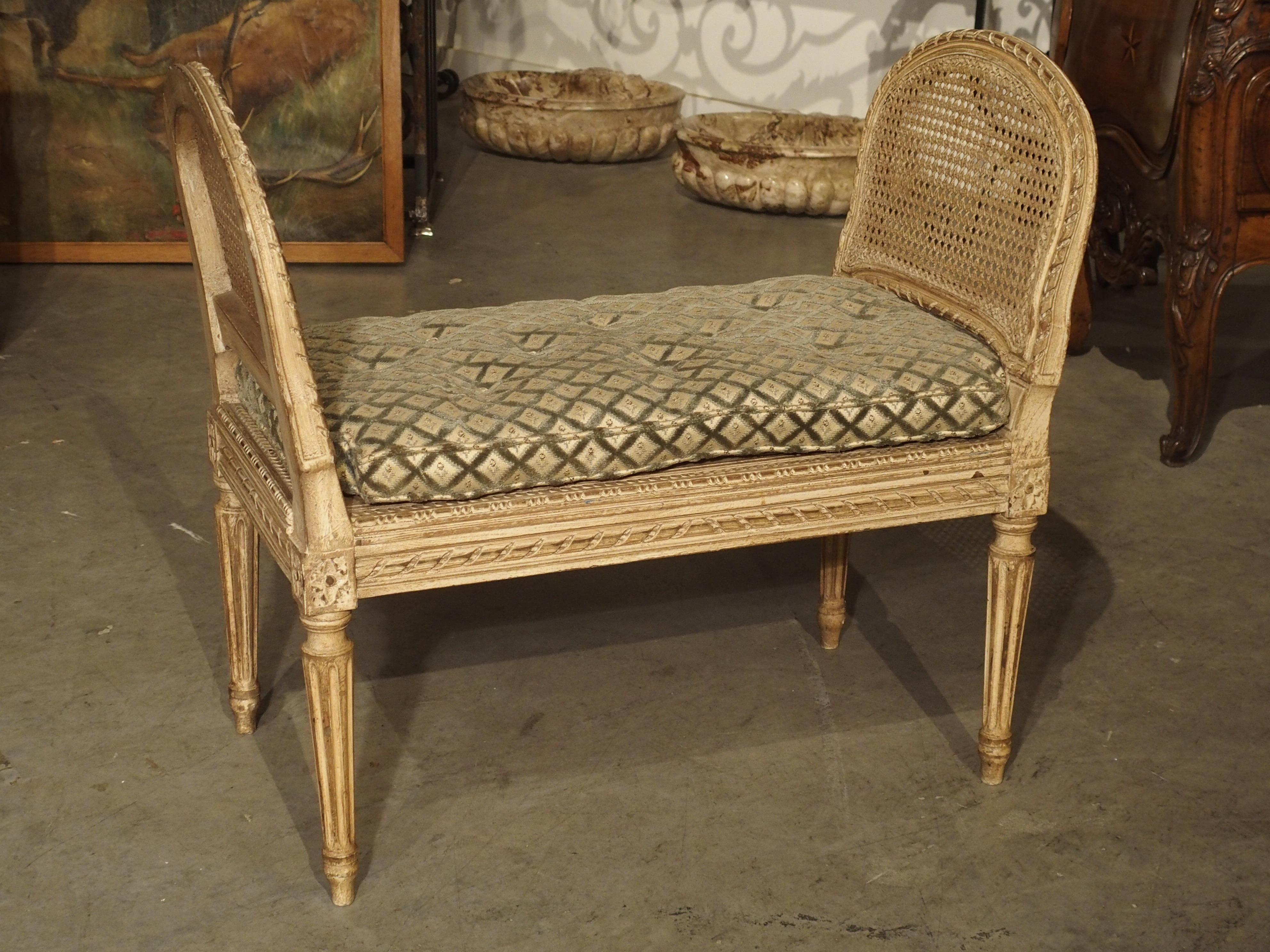 Small Caned and Painted Louis XVI Style Banquette, Circa 1890 12