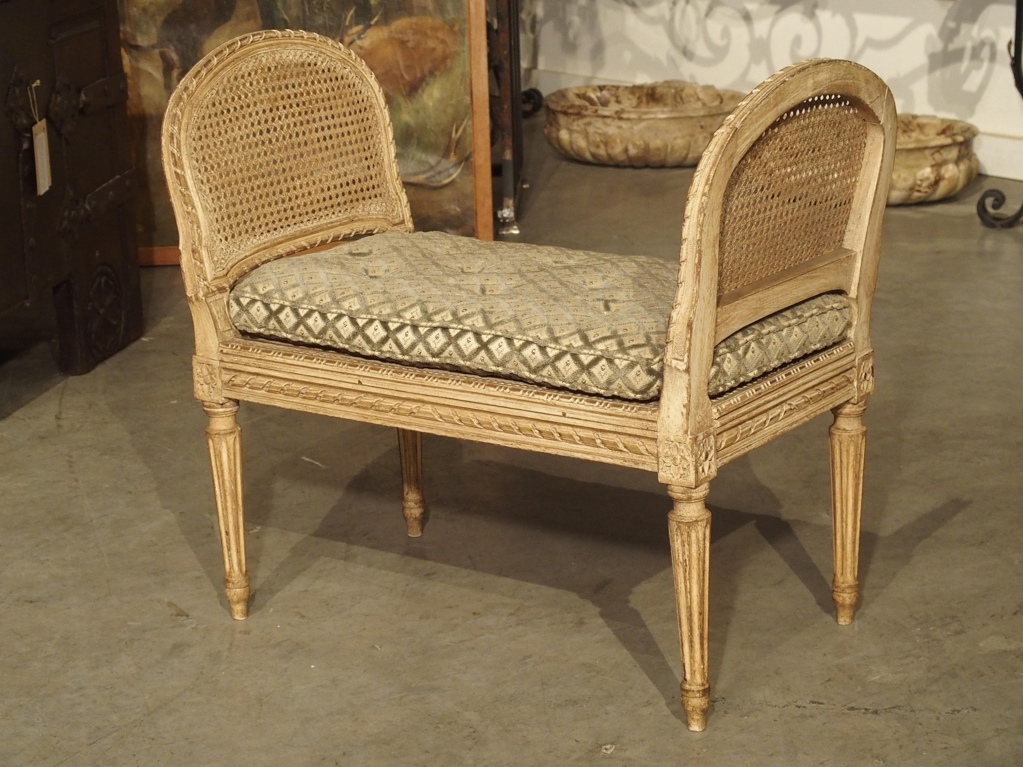 Small Caned and Painted Louis XVI Style Banquette, Circa 1890 14