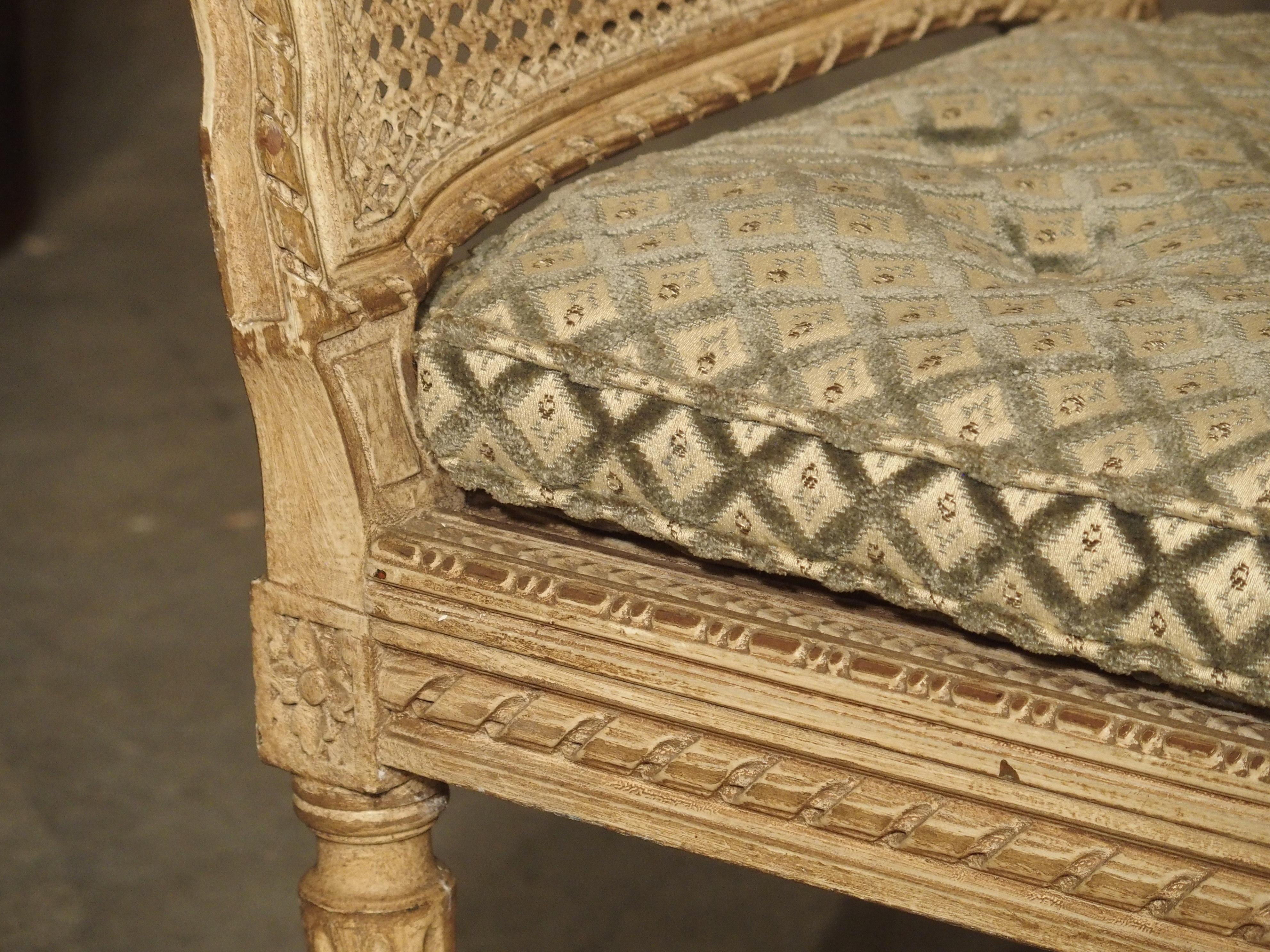 Small Caned and Painted Louis XVI Style Banquette, Circa 1890 In Good Condition In Dallas, TX