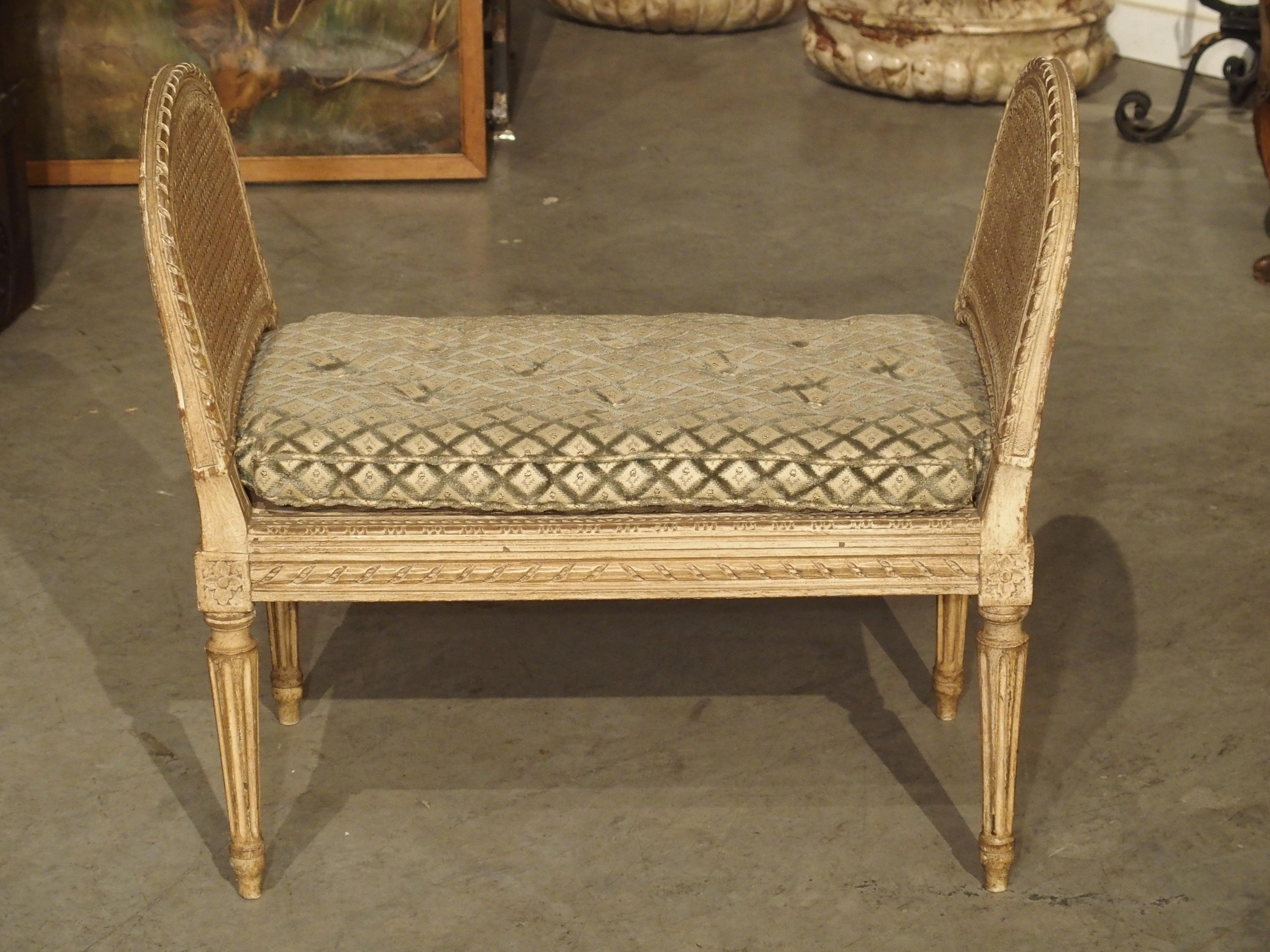 19th Century Small Caned and Painted Louis XVI Style Banquette, Circa 1890