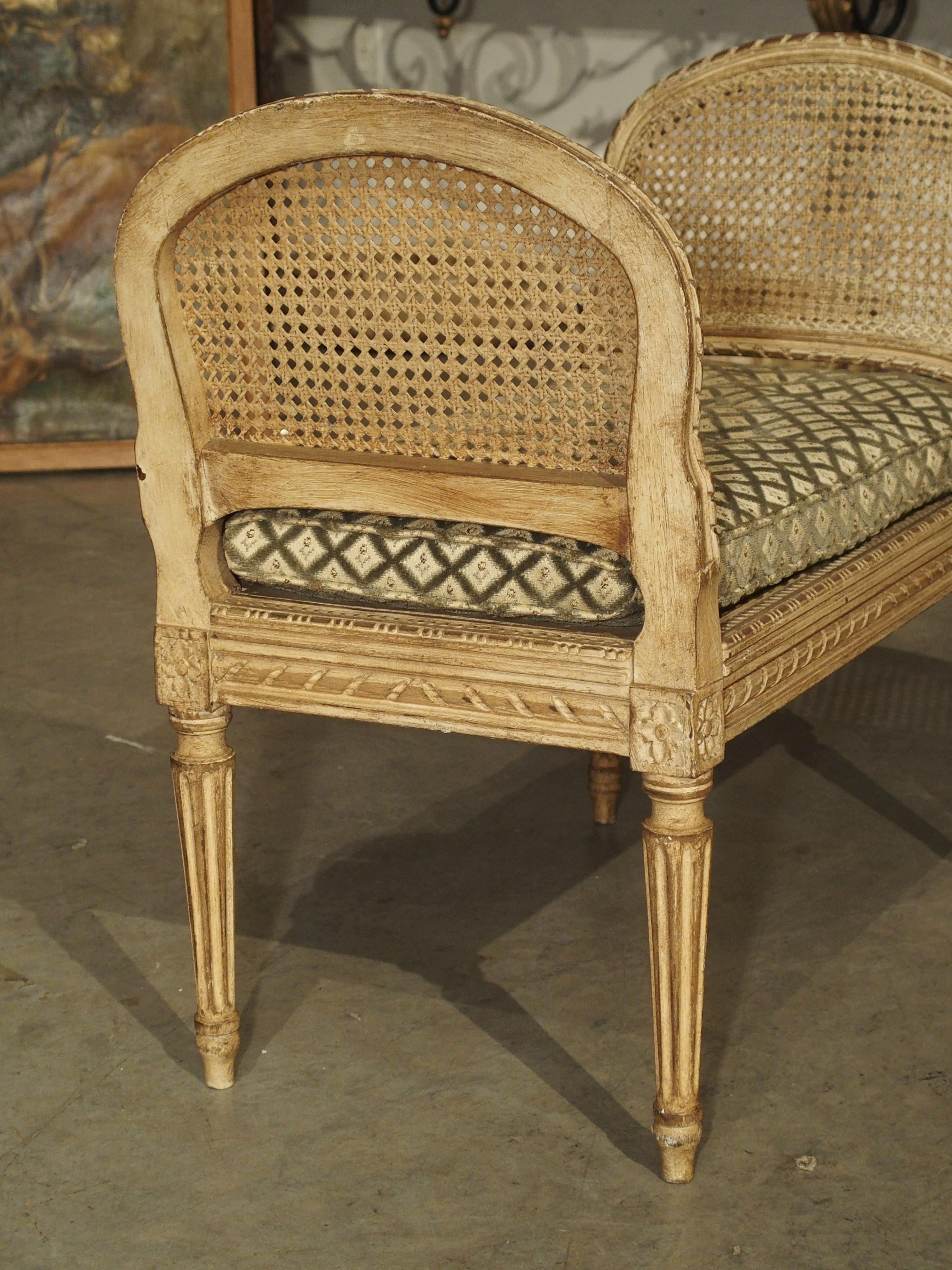 Small Caned and Painted Louis XVI Style Banquette, Circa 1890 3
