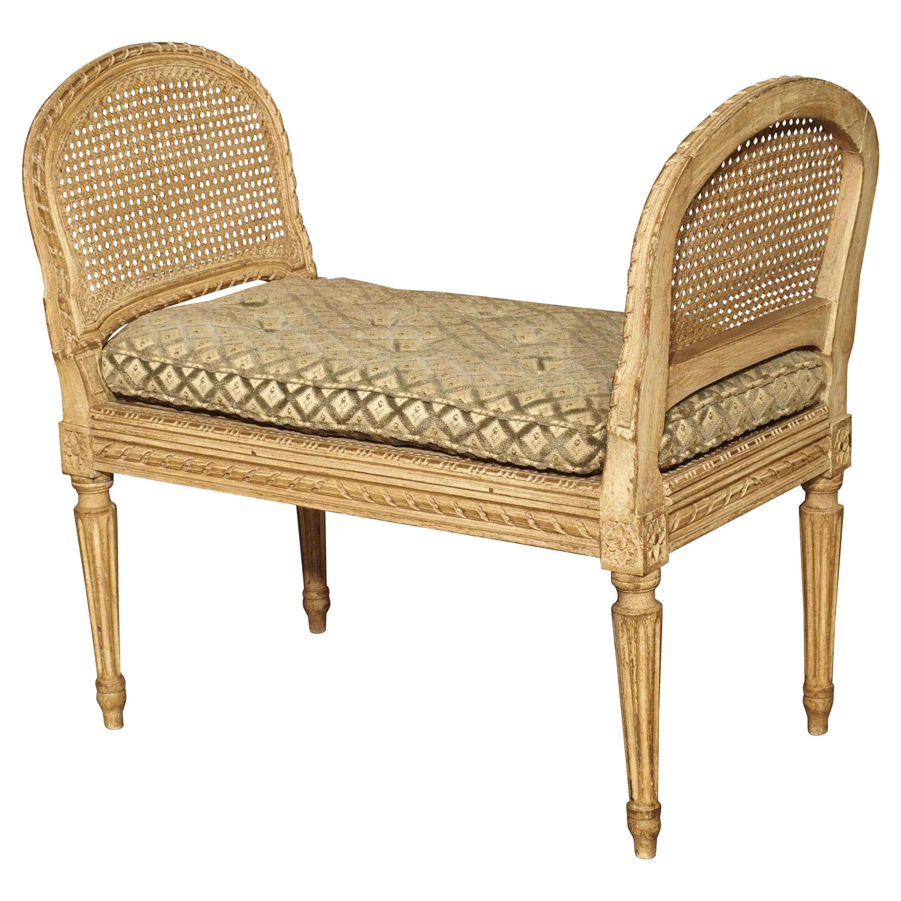 Small Caned and Painted Louis XVI Style Banquette, Circa 1890