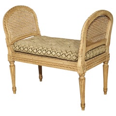 Small Caned and Painted Louis XVI Style Banquette, Circa 1890