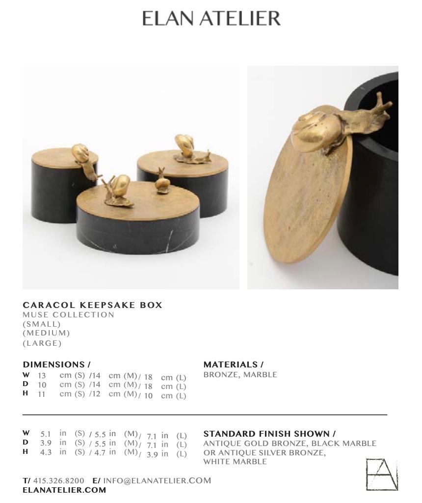 Scatola Caracol Keepsake piccola in bronzo argentato e marmo bianco di Elan Atelier in vendita 7