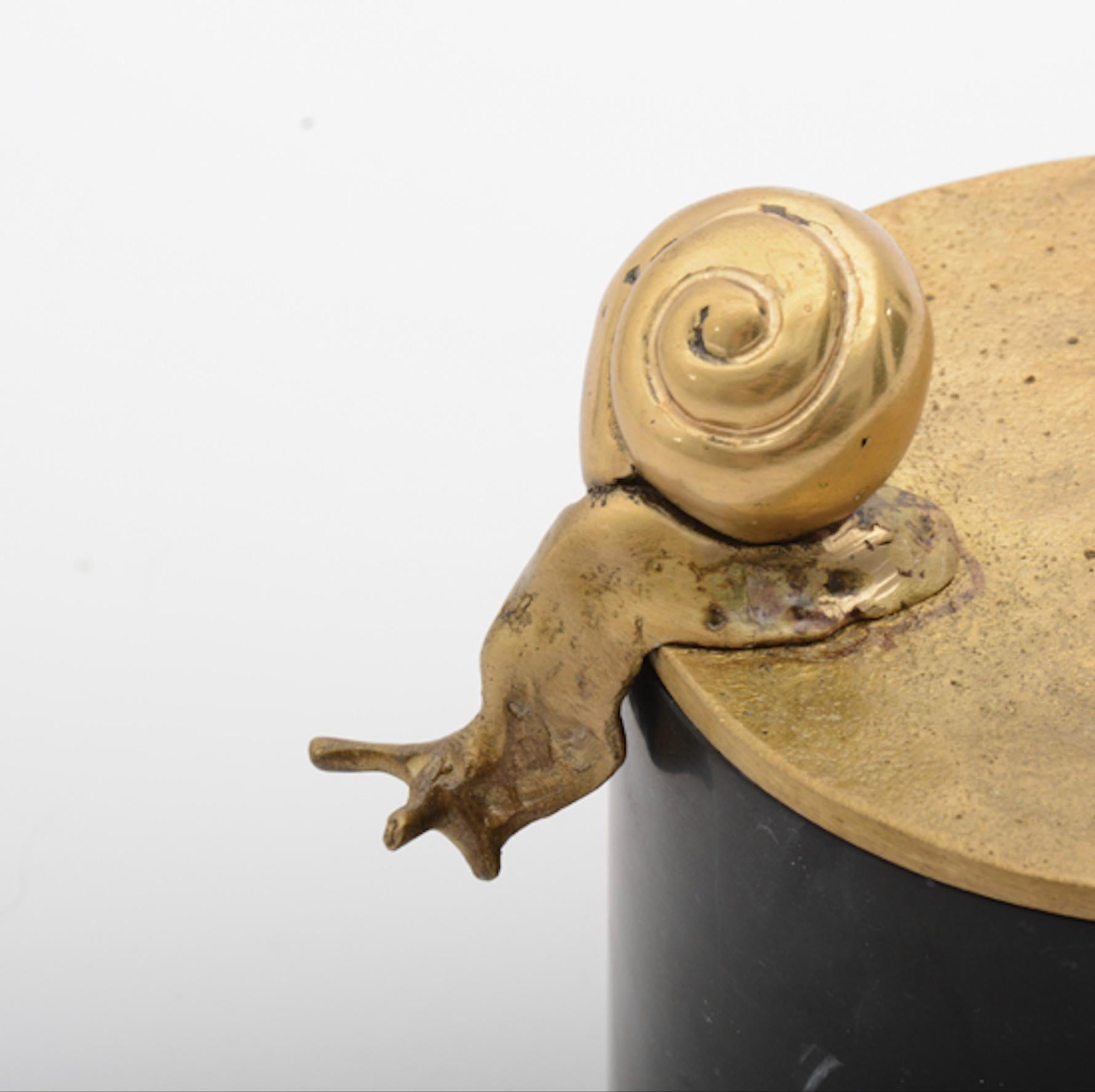 European Small Caracol Keepsake Box in Silver Bronze and White Marble from Elan Atelier For Sale