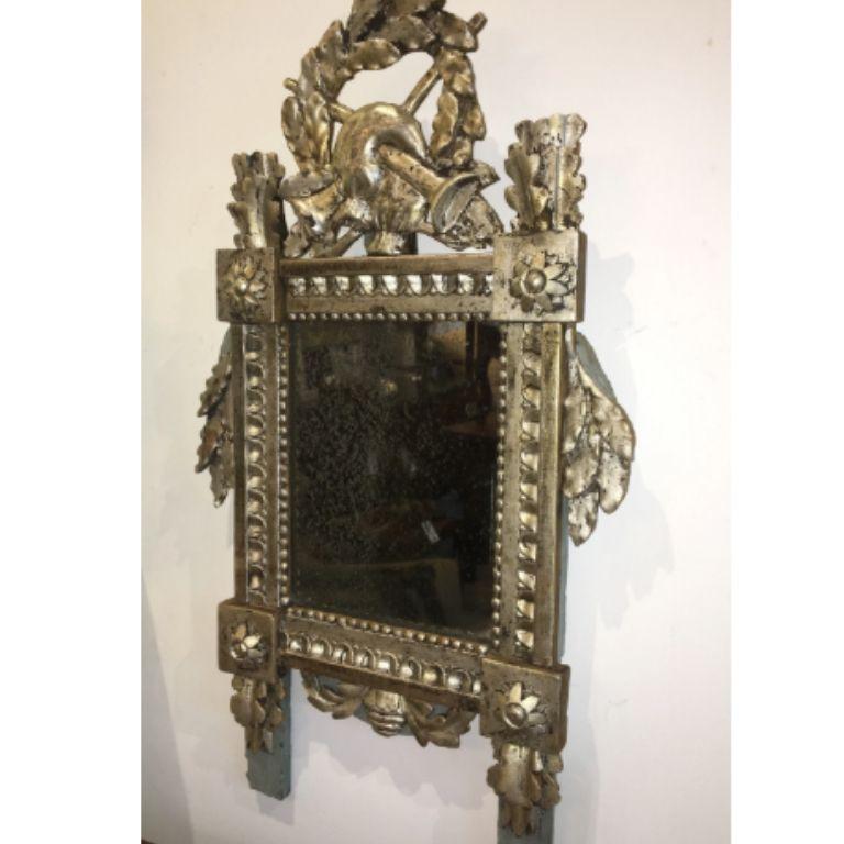 Small Carved and Silver Gilt Louis XVI French Provincial Mirror In Good Condition In Doylestown, PA