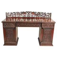 Small Carved Anglo-Indian Padouk Pedestal Sideboard