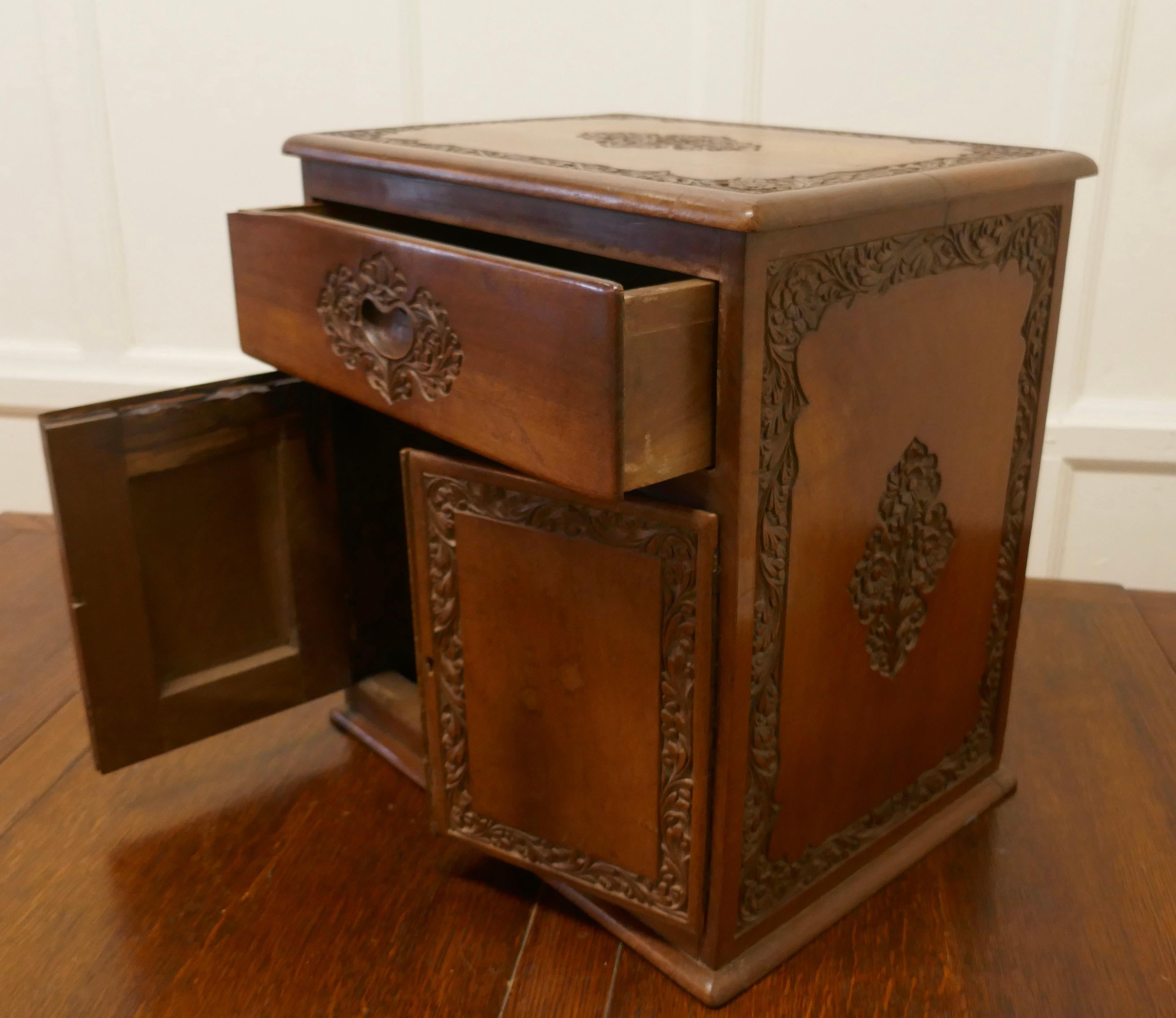 Small Carved Cupboard with Drawer   For Sale 2