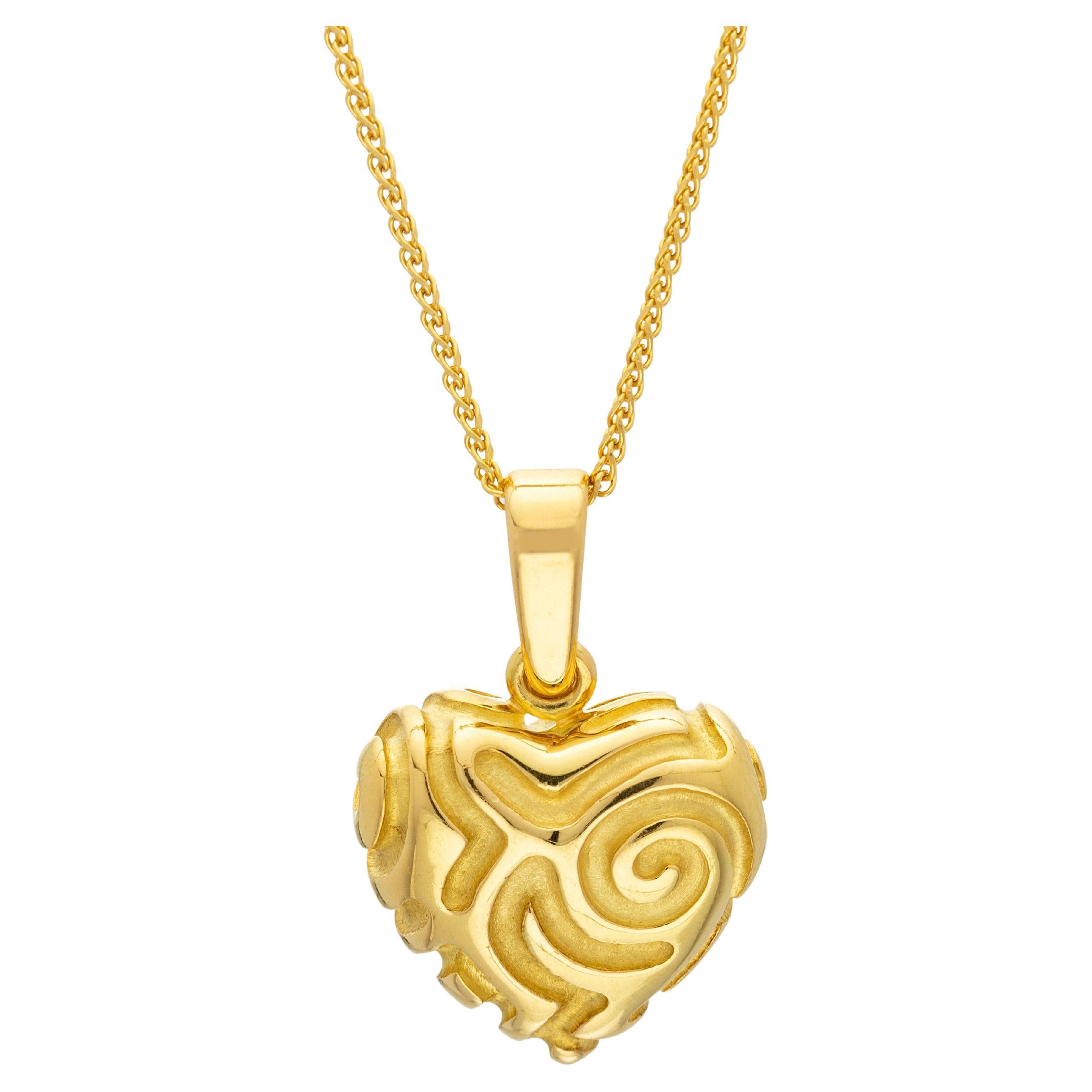 Small Carved Heart Pendant in 18k Gold, by Gloria Bass For Sale