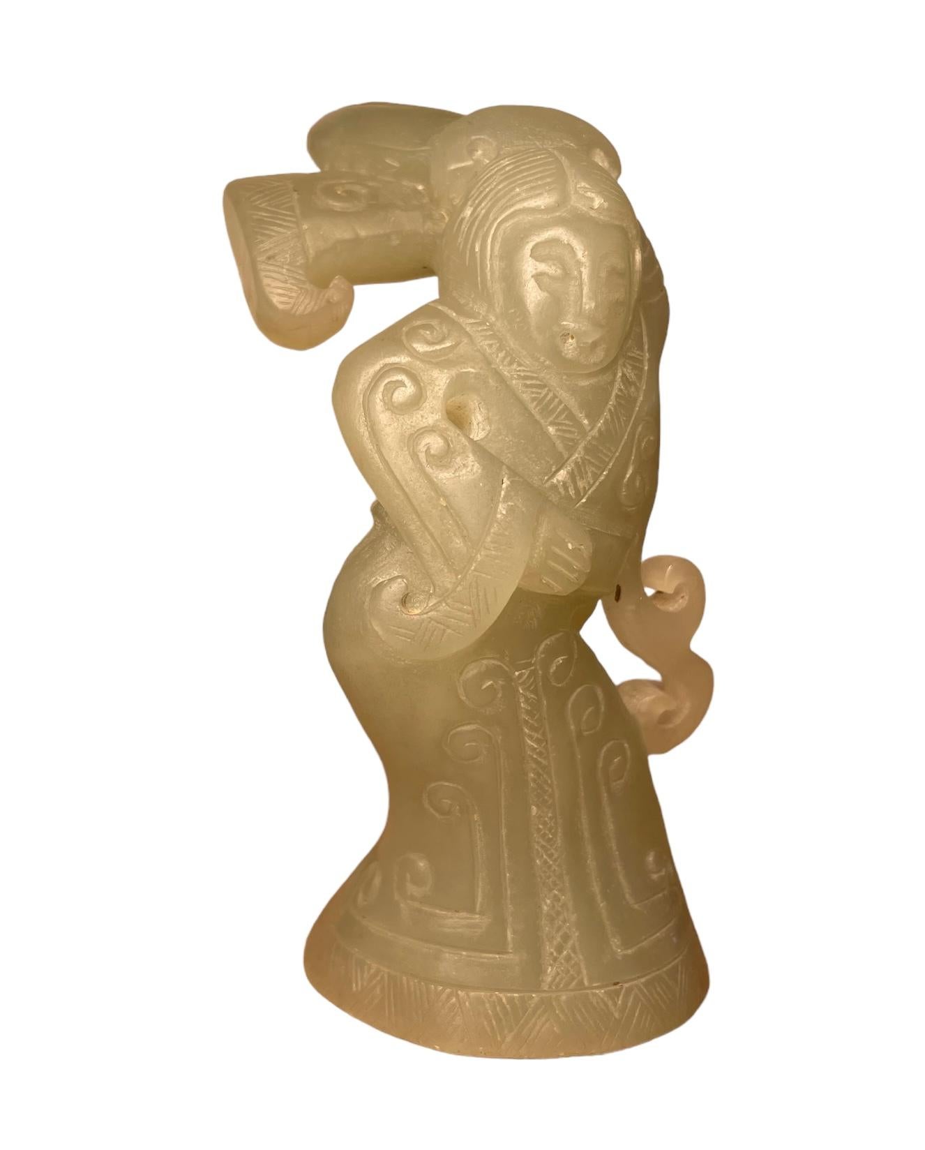 Chinese Export Small Carved Jade East Asian Woman’s Figurine For Sale