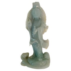 Small Carved Lavender Opaline Jade Guan Yin Sculpture