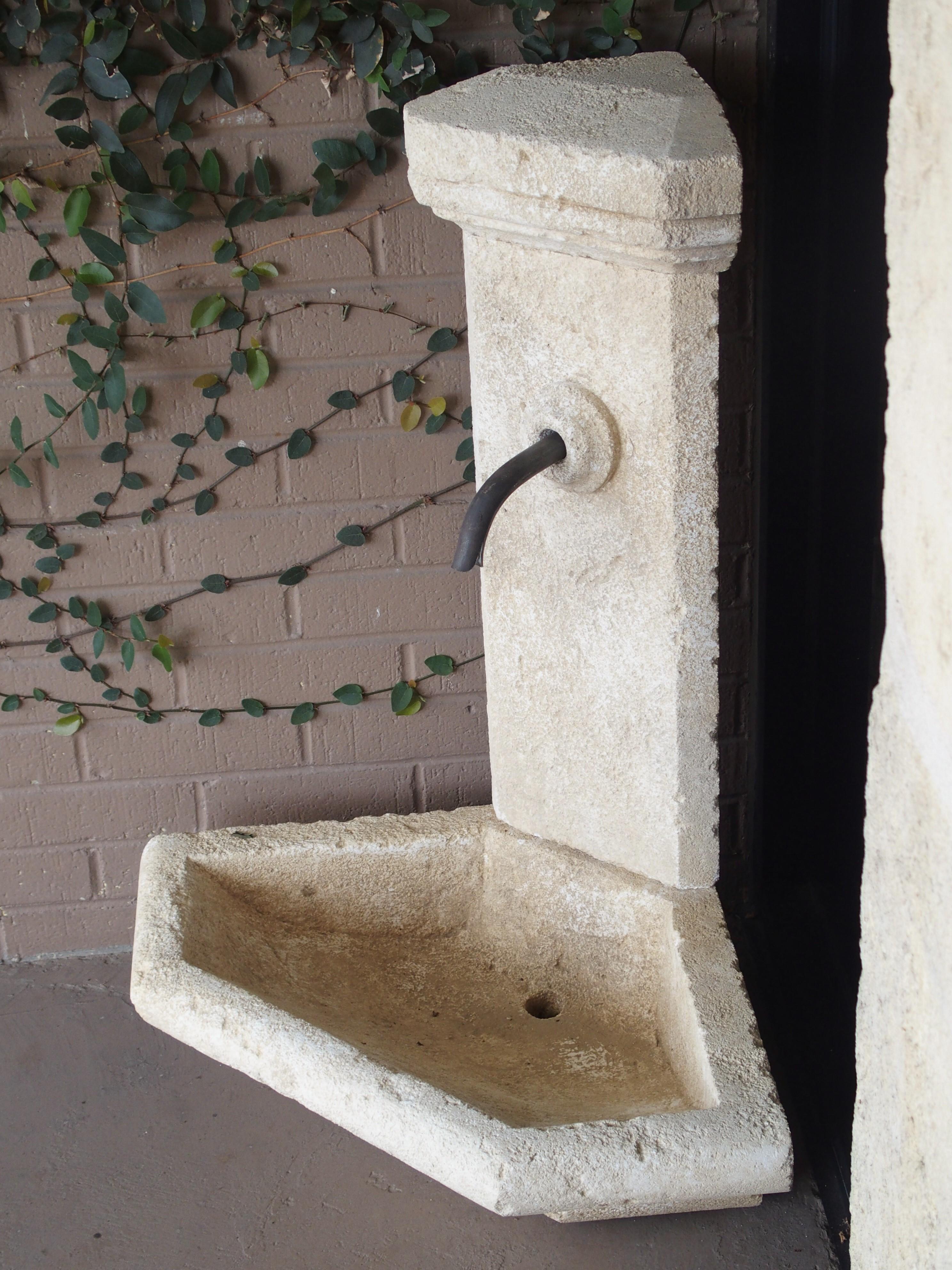 Iron Small Carved Limestone Corner Fountain from Provence, France