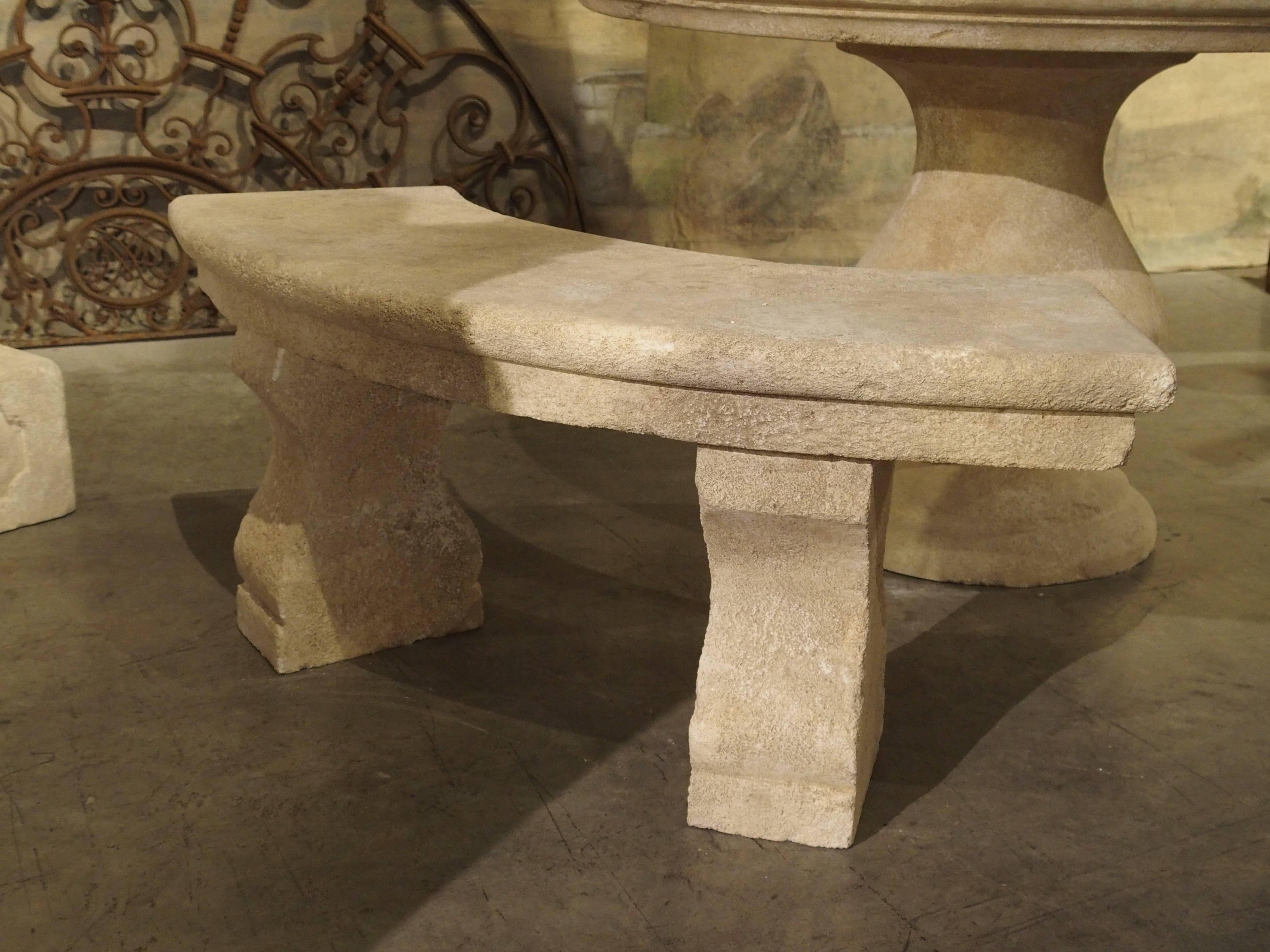 Small Carved Limestone Garden Bench from Provence, France 5