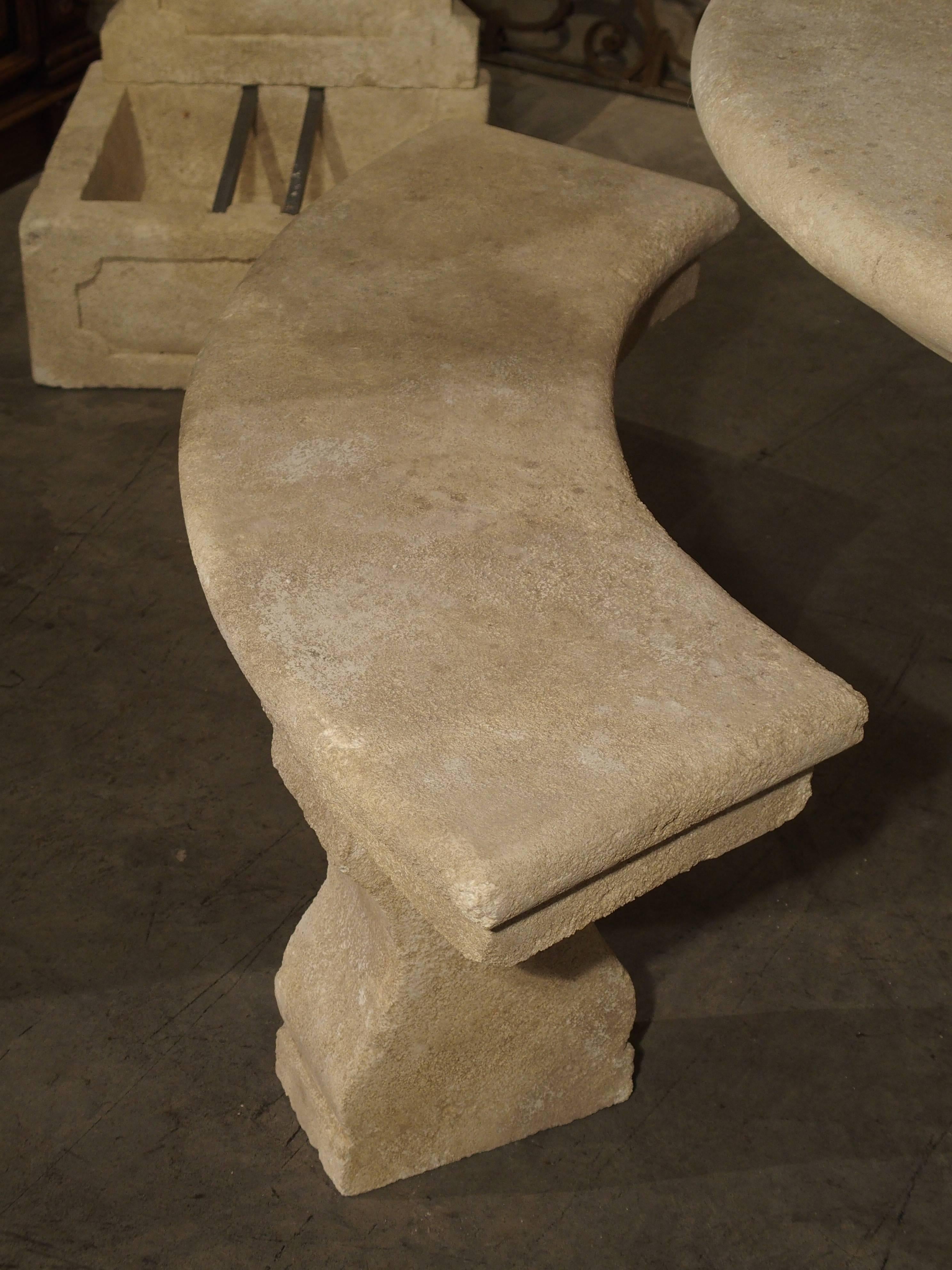 Small Carved Limestone Garden Bench from Provence, France 1