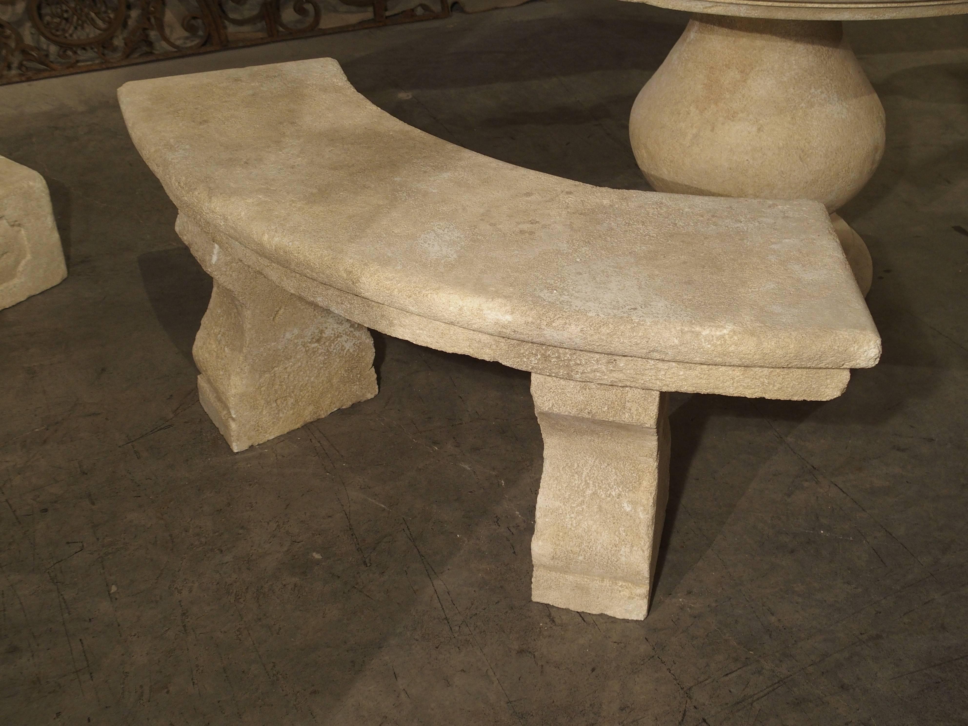 Small Carved Limestone Garden Bench from Provence, France 2