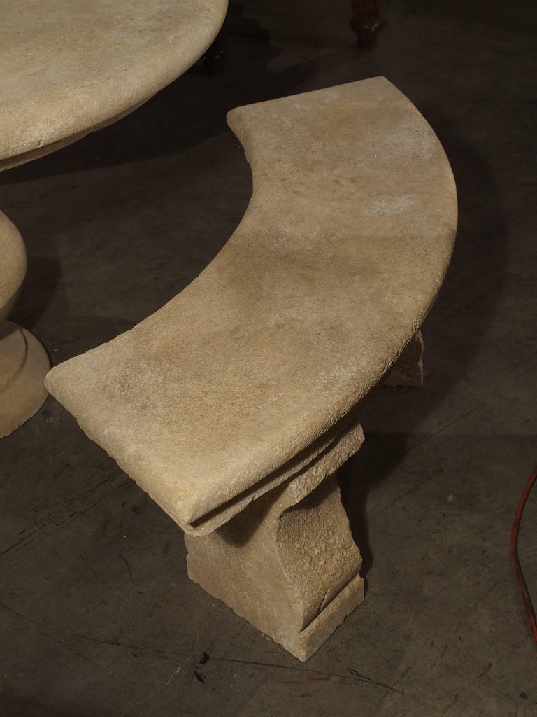 small carved limestone garden bench from provence, france