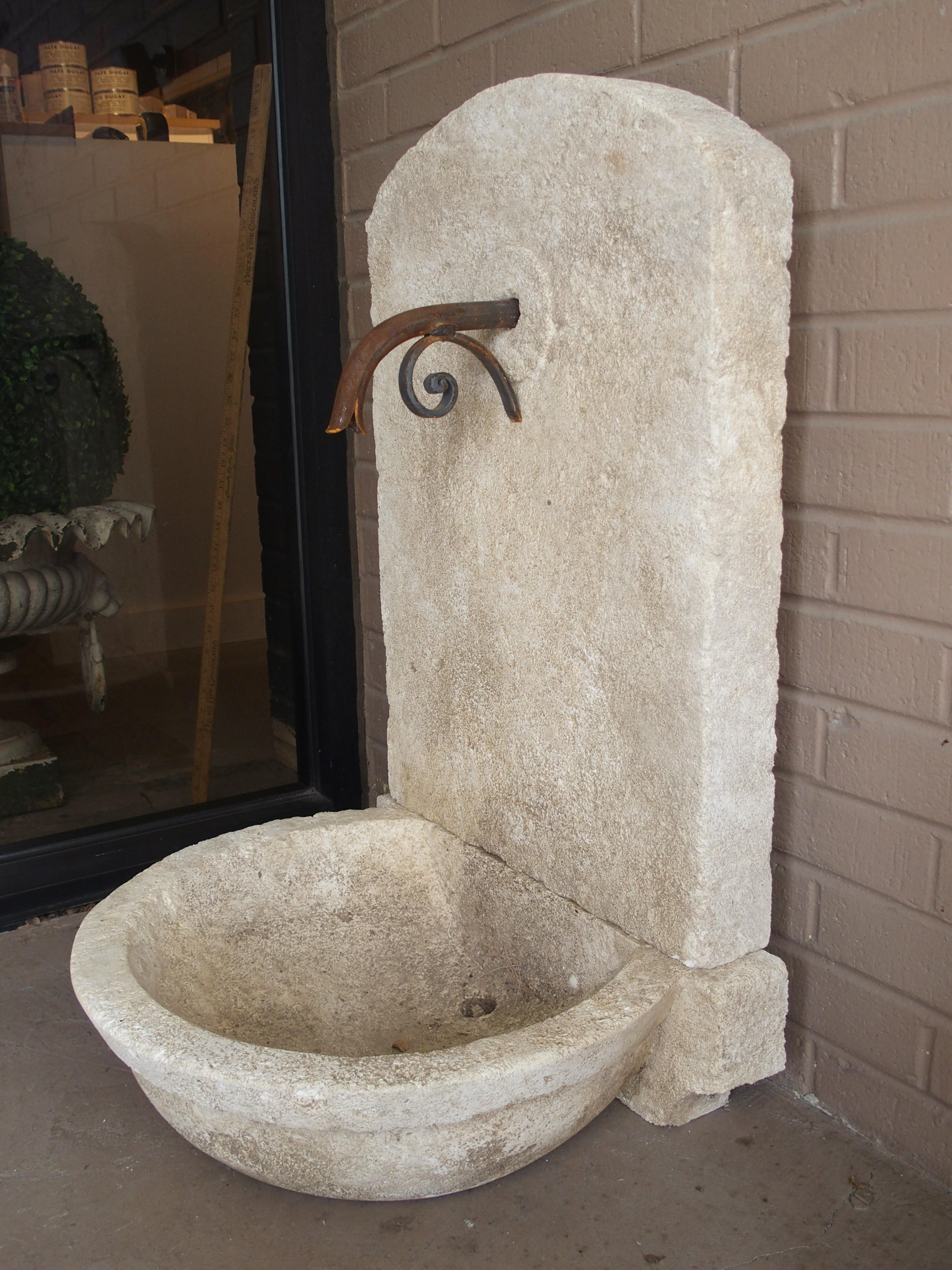 Small Carved Limestone Wall Fountain with Circular Basin 3