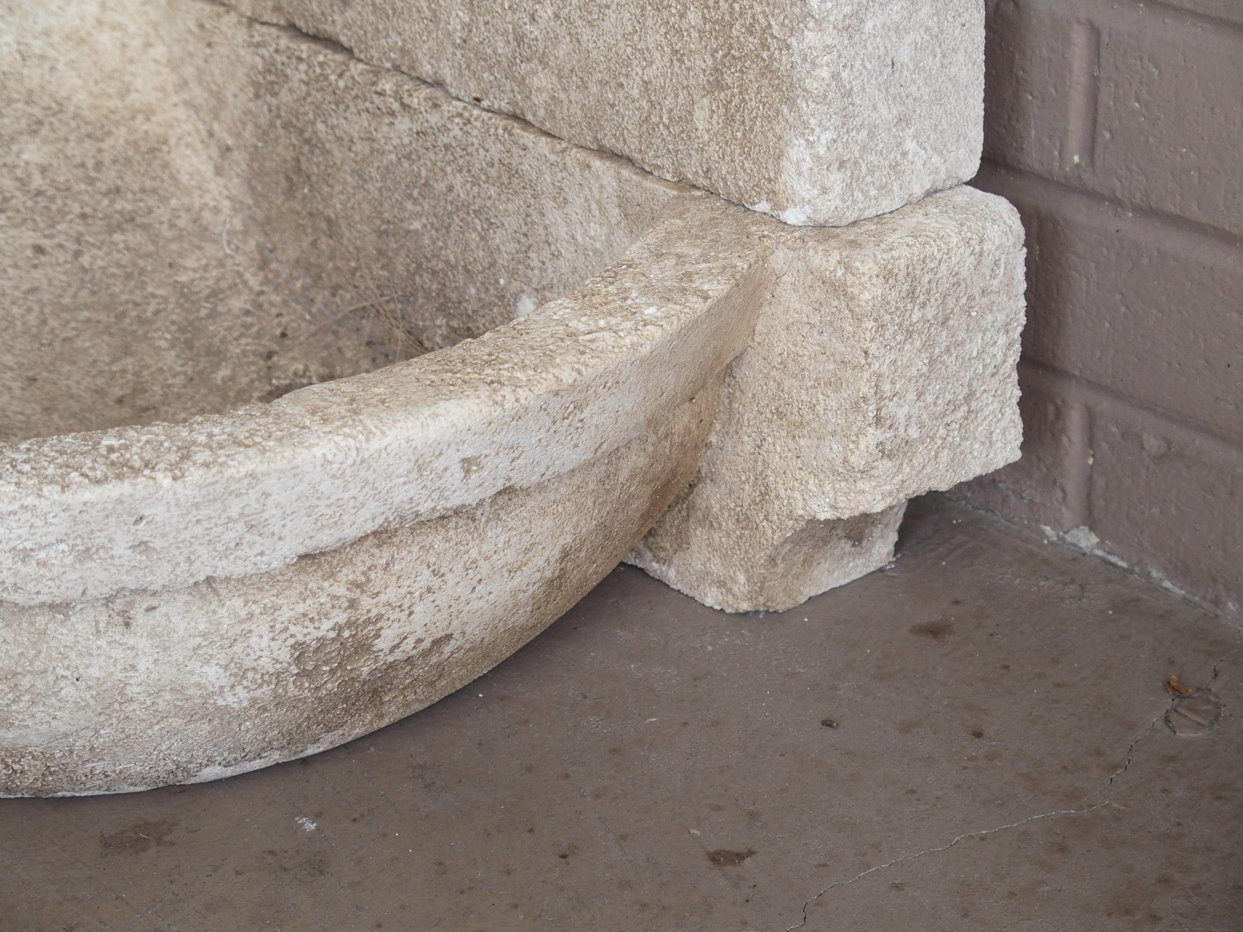 Small Carved Limestone Wall Fountain with Circular Basin 1