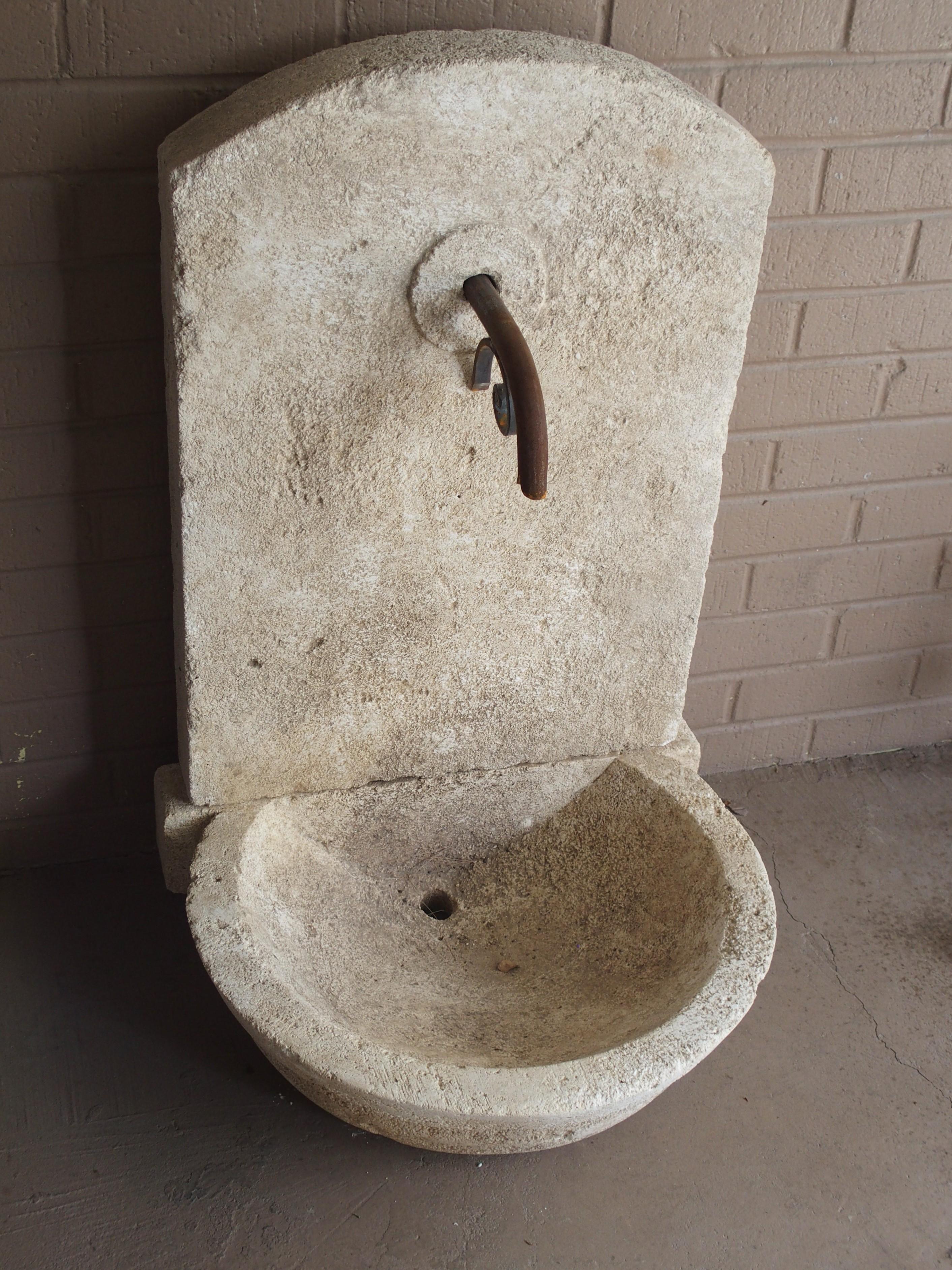 Small Carved Limestone Wall Fountain with Circular Basin 2