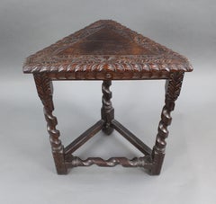 Small Carved Oak Antique Corner Table