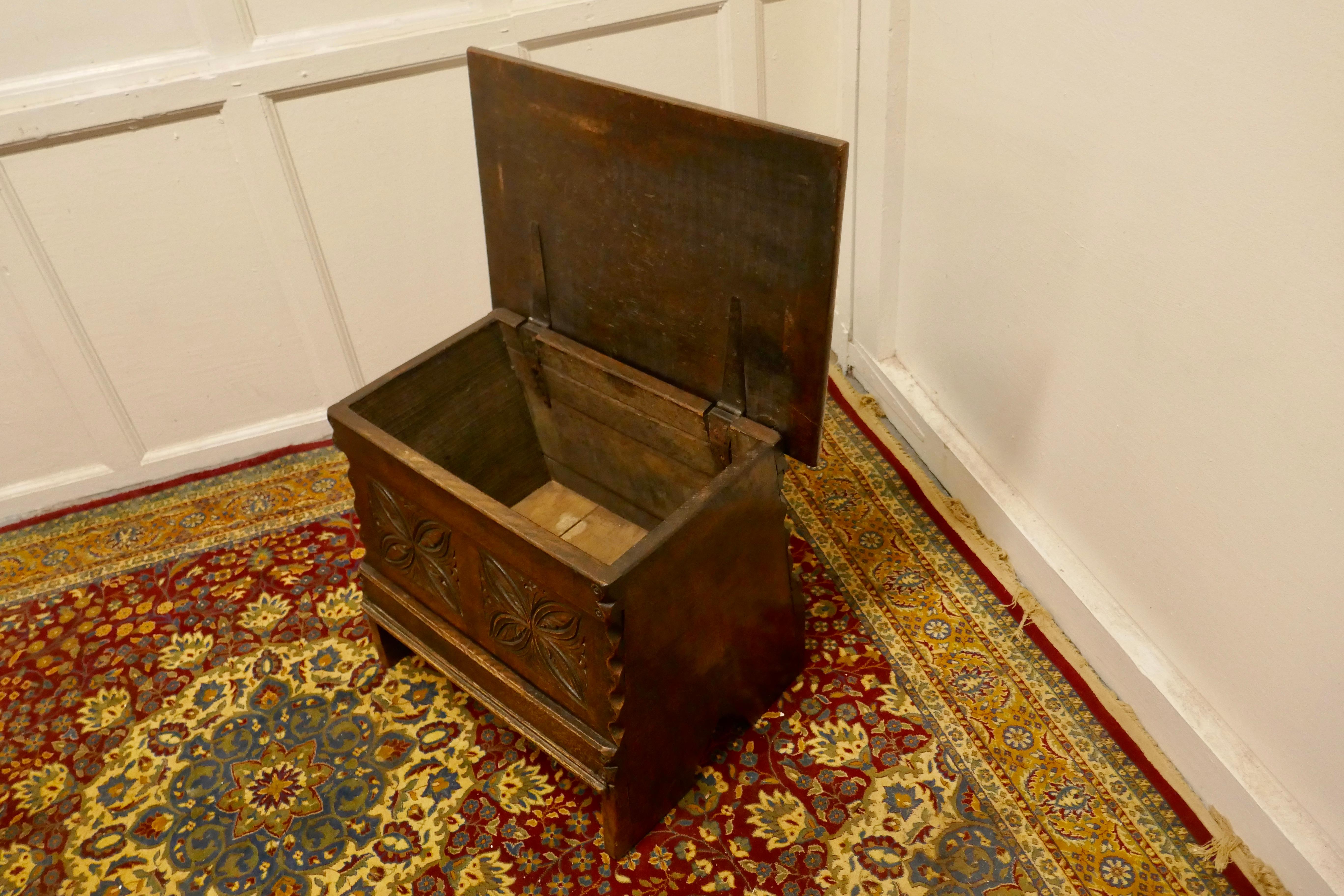 19th Century Small Carved Oak Chest or Shoe Box Coffer For Sale