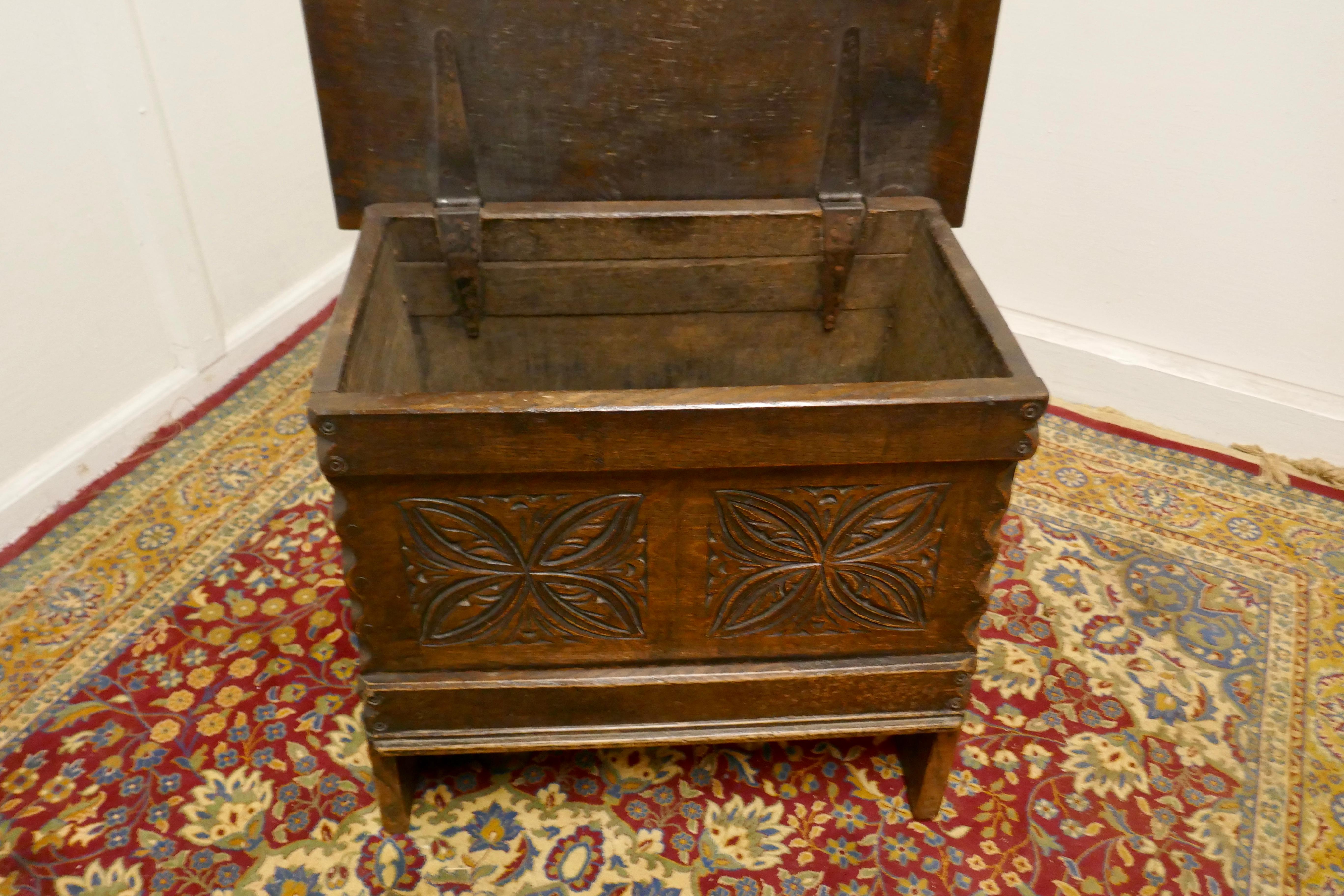 Small Carved Oak Chest or Shoe Box Coffer For Sale 1