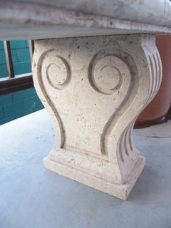 Small Carved “Pierre Dur” Stone Garden Bench from Provence, France