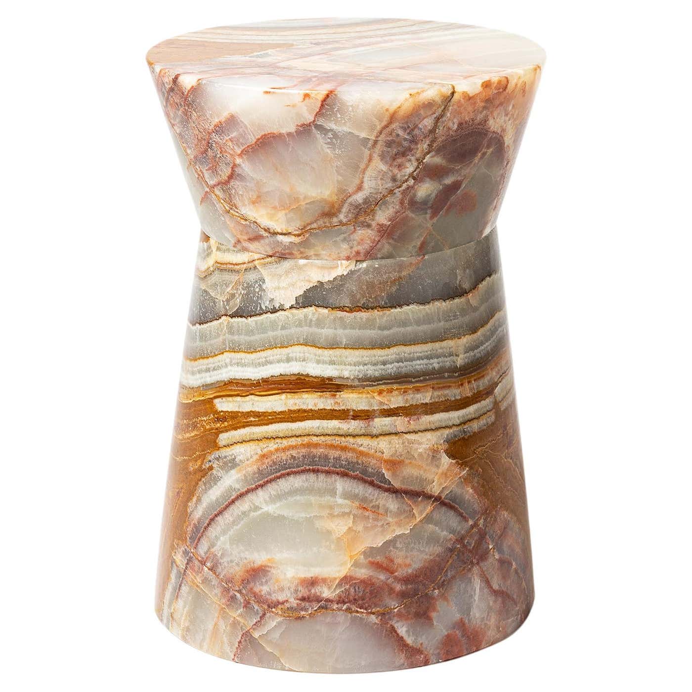 Small Carved Stone Stool in Verde Onyx For Sale at 1stDibs