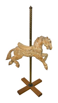 Small Carved Wood Carousel Horse on Brass Stand