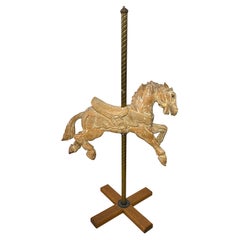 Antique Small Carved Wood Carousel Horse on Brass Stand