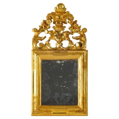 Antique Small Carved Wood Mirror, 18 Century