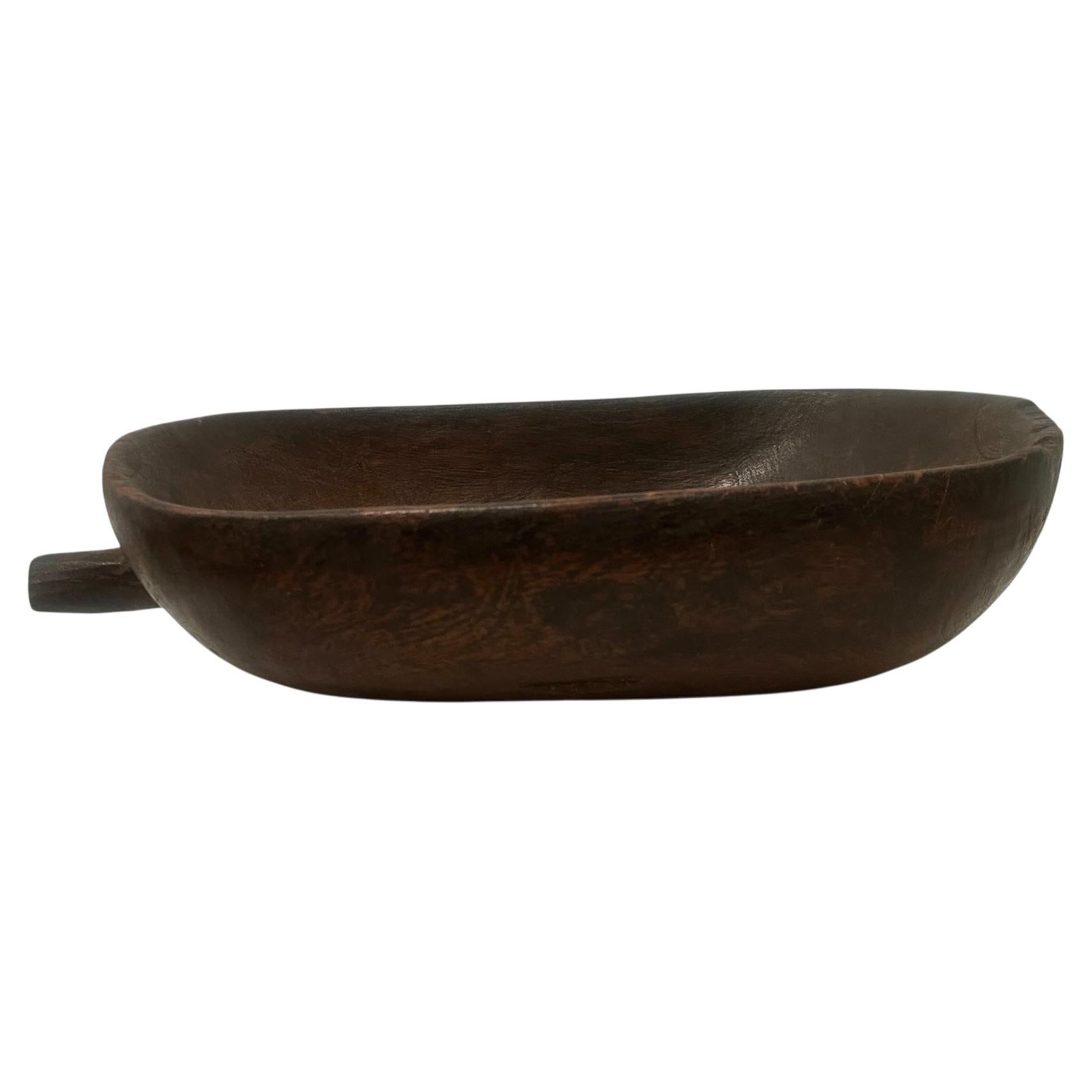 Small Carved Wooden Bowl with Handle from West Africa For Sale