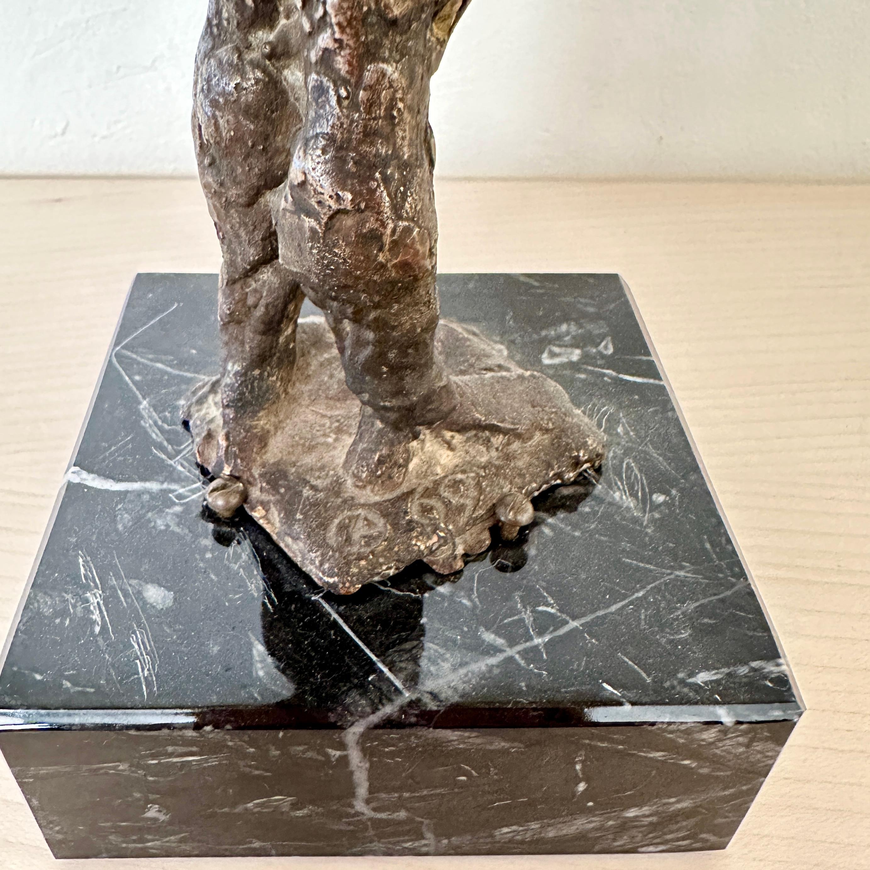 Small Cast Bronze Woman Sculpture by Oskar Bottoli on a Black Marble Stand, 1969 For Sale 9