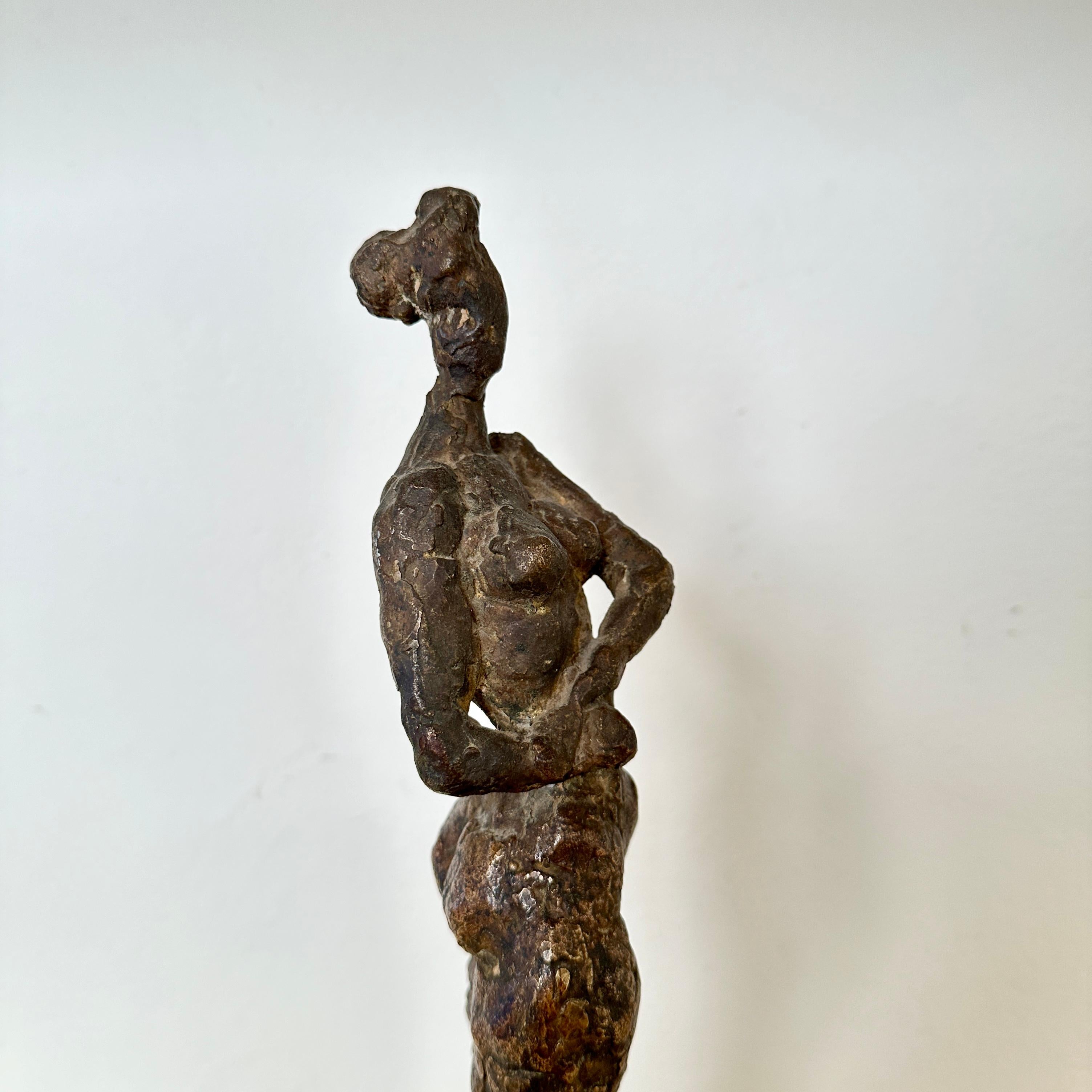 Small Cast Bronze Woman Sculpture by Oskar Bottoli on a Black Marble Stand, 1969 For Sale 11