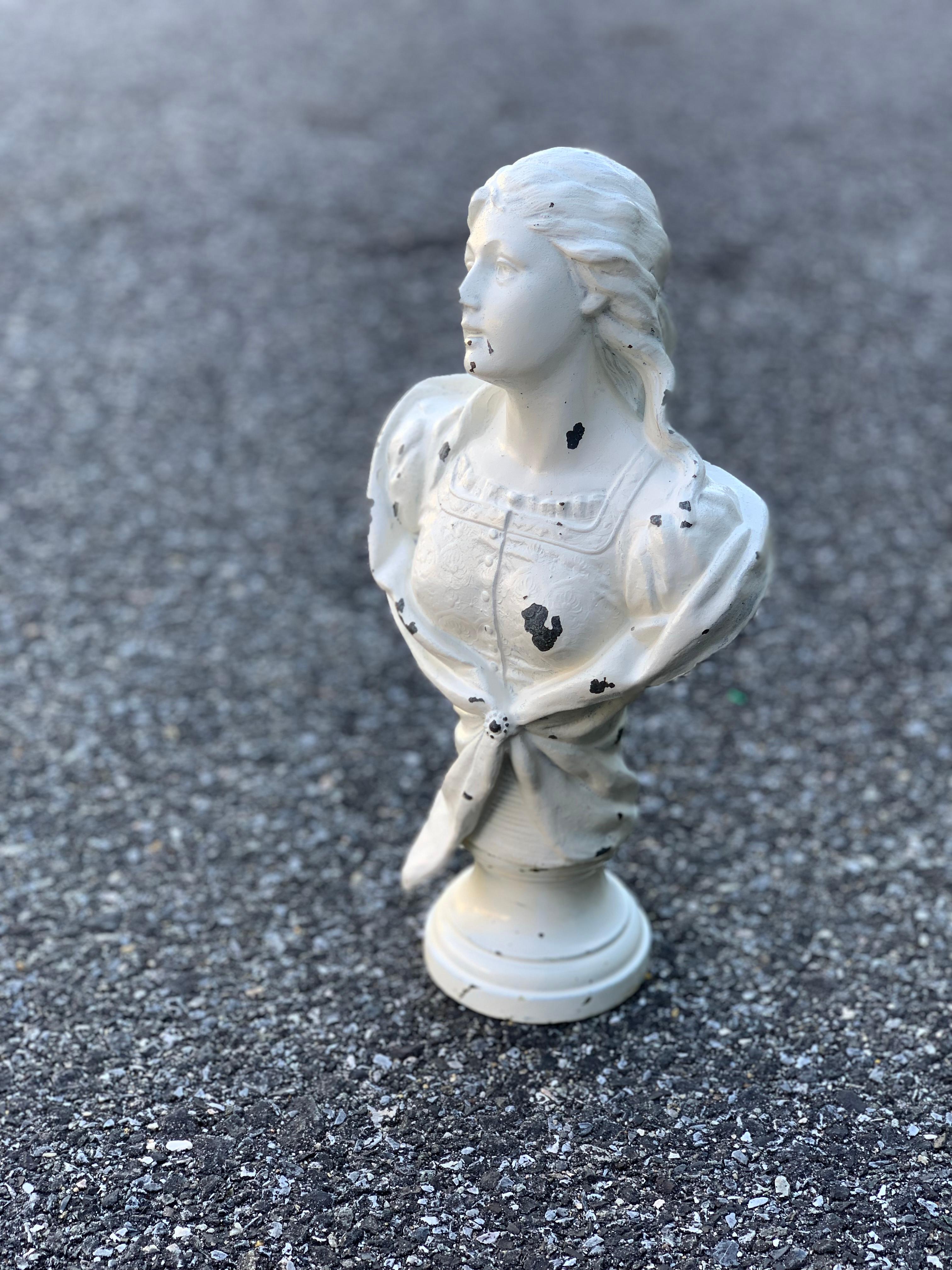 Small Cast Iron White Painted Statue of a Lady 4
