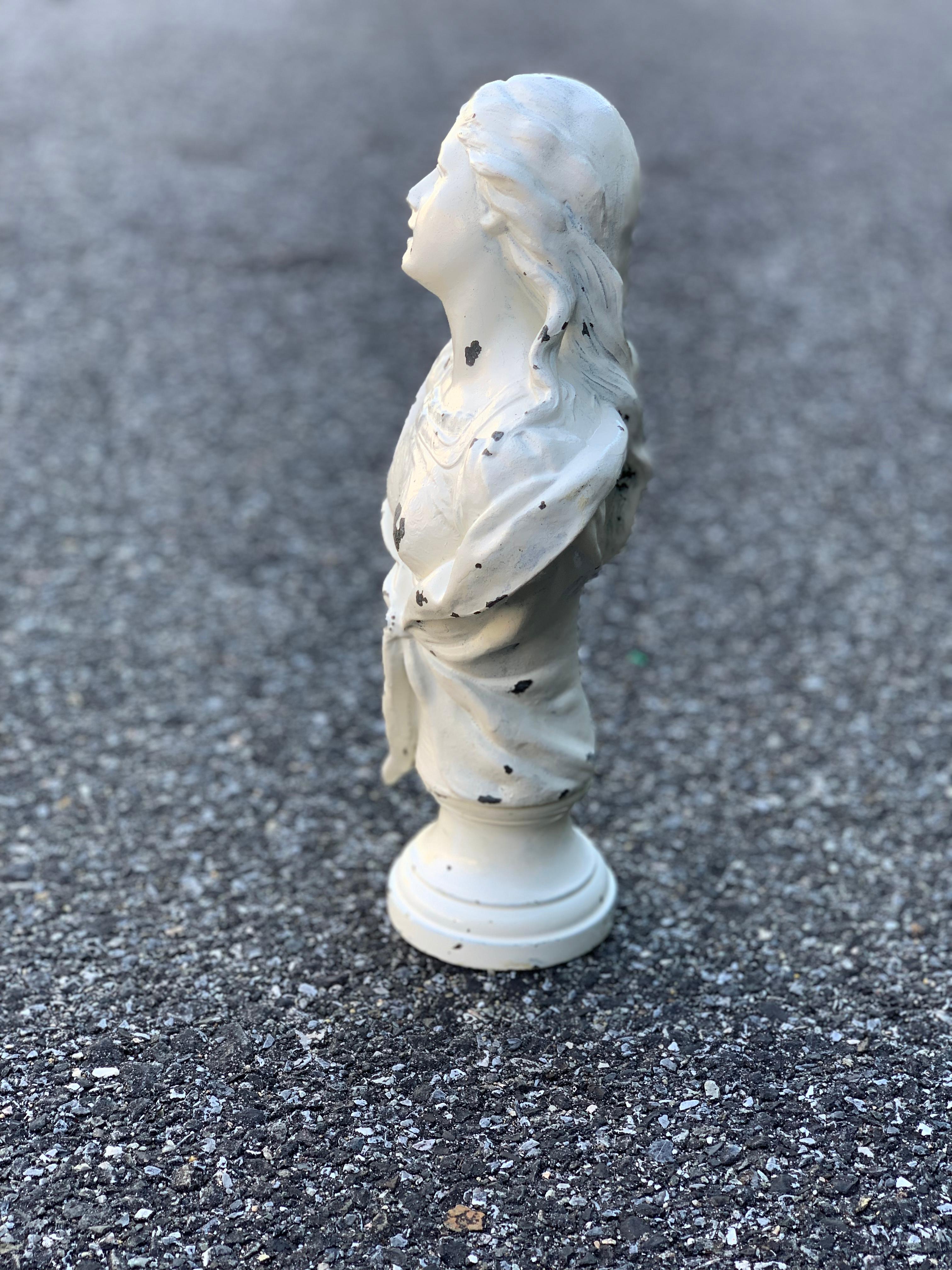 Small Cast Iron White Painted Statue of a Lady 5