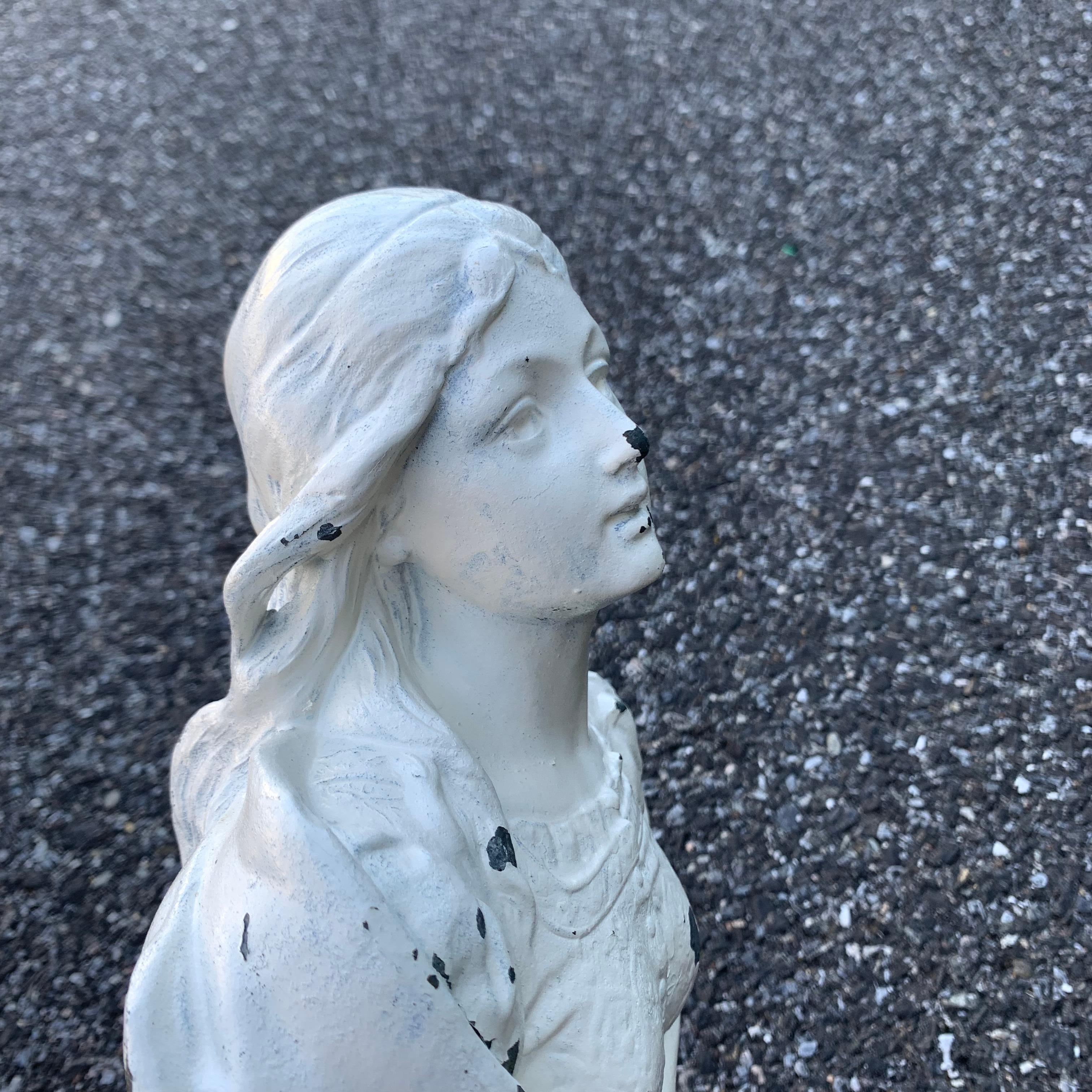 Small Cast Iron White Painted Statue of a Lady 6