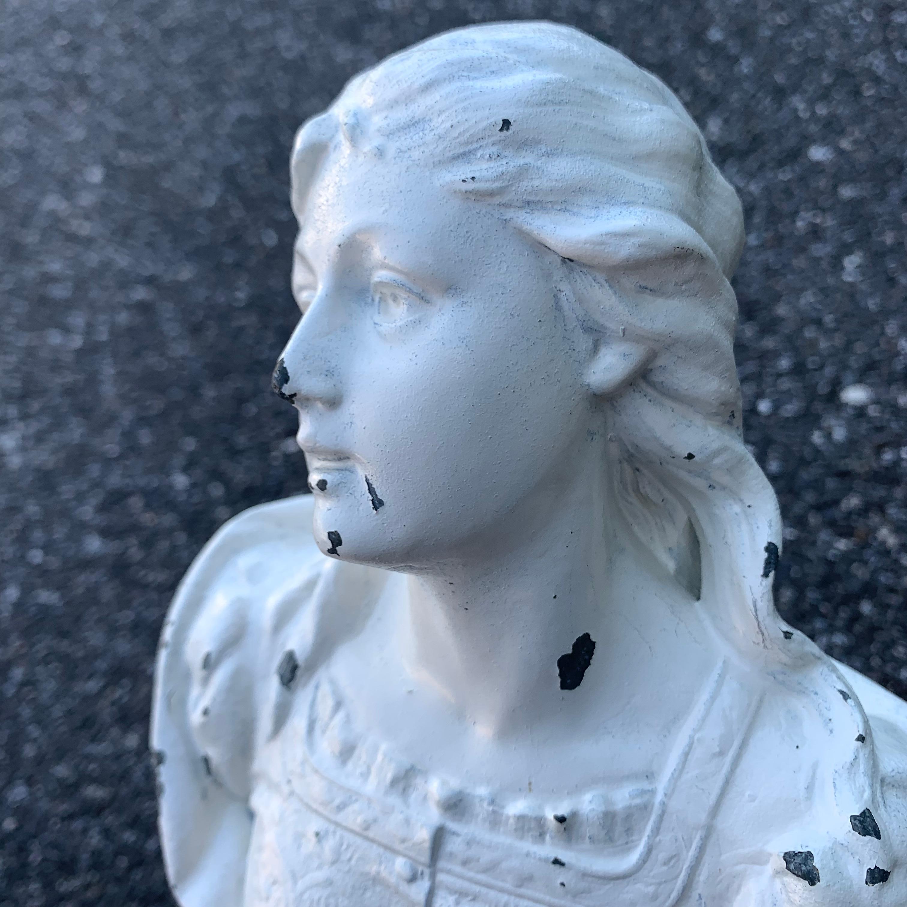 Small Cast Iron White Painted Statue of a Lady 7