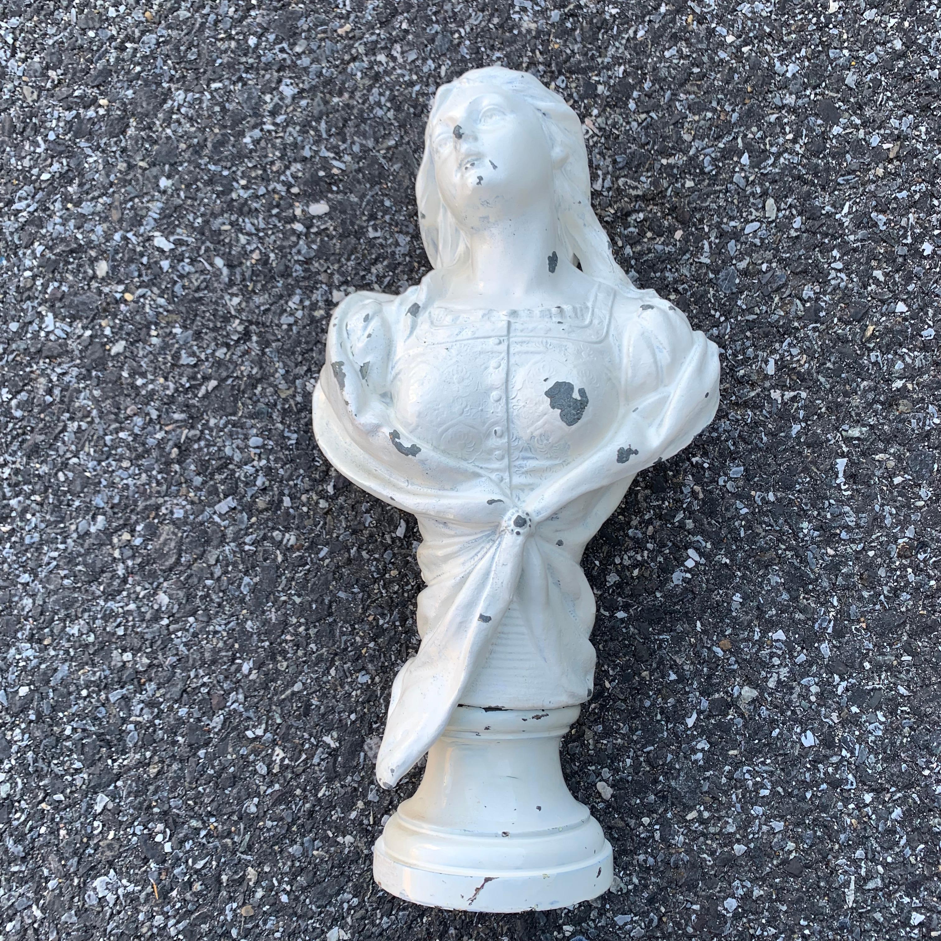 Small Cast Iron White Painted Statue of a Lady 11